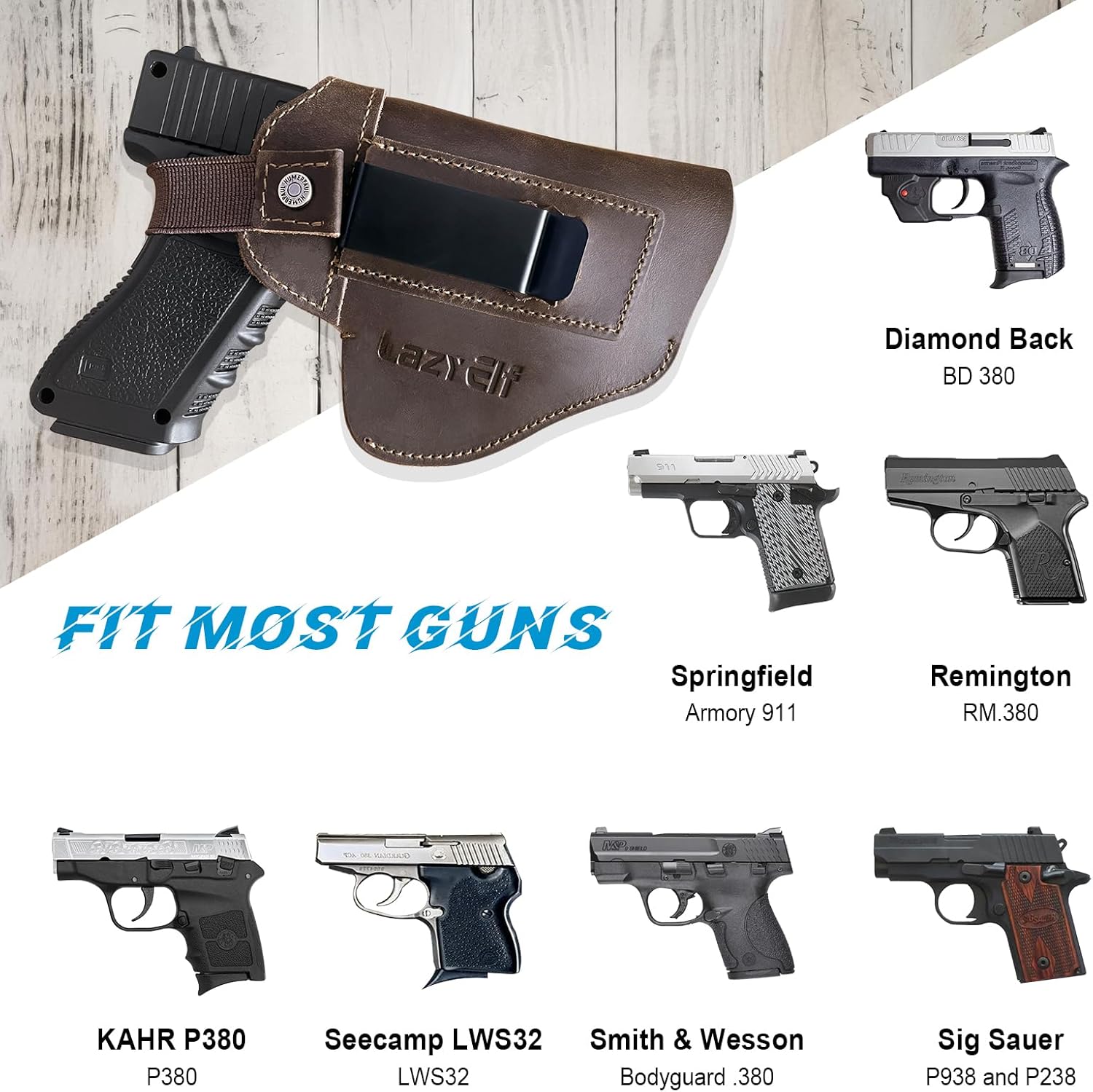 lazyElf Funda de pistola de cuero genuino para pistolas, pistolas, diestros, zurdos, transporte oculto para Glock 194343X, Taurus G2CG3CG3 tamaño