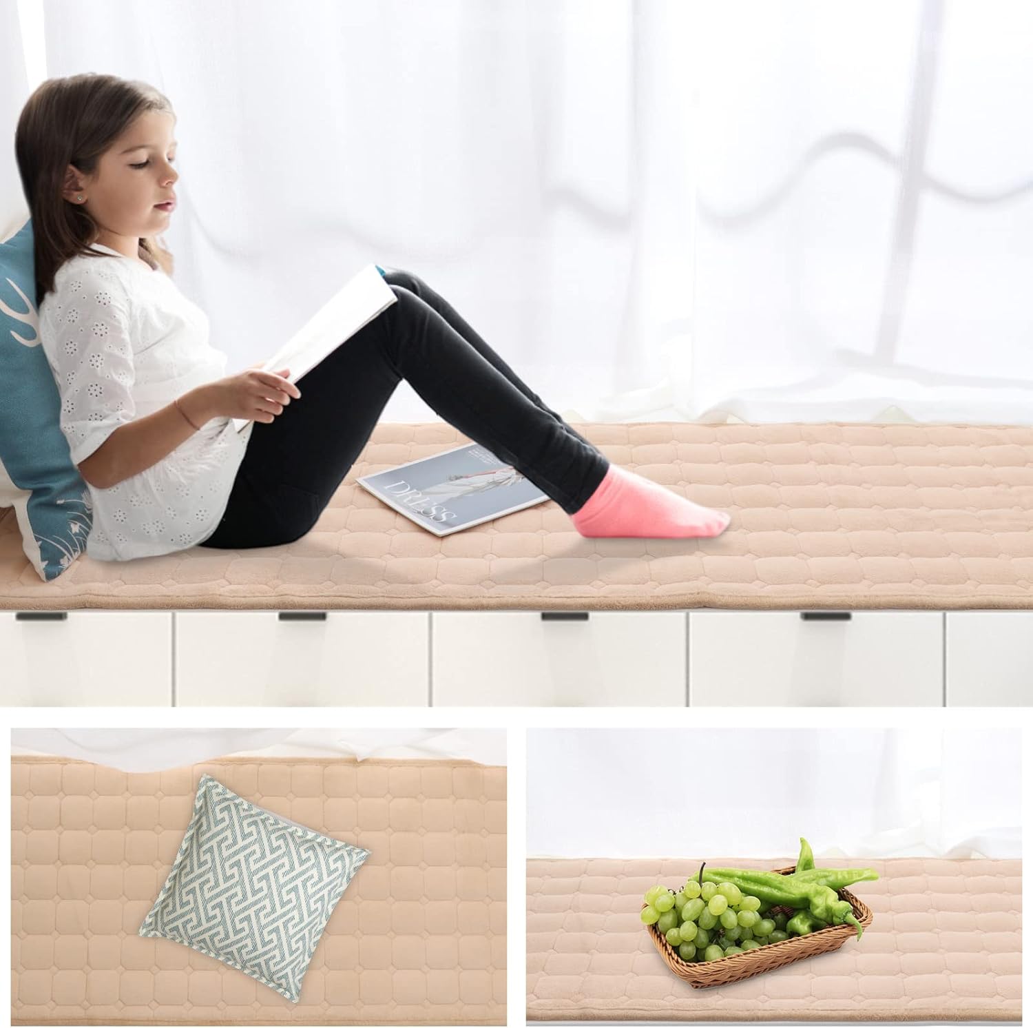 Tapete antideslizante para ventana panorámica de 20 x 60 pulgadas, para decoración de ventana panorámica, para sala de estar y dormitorio, protector