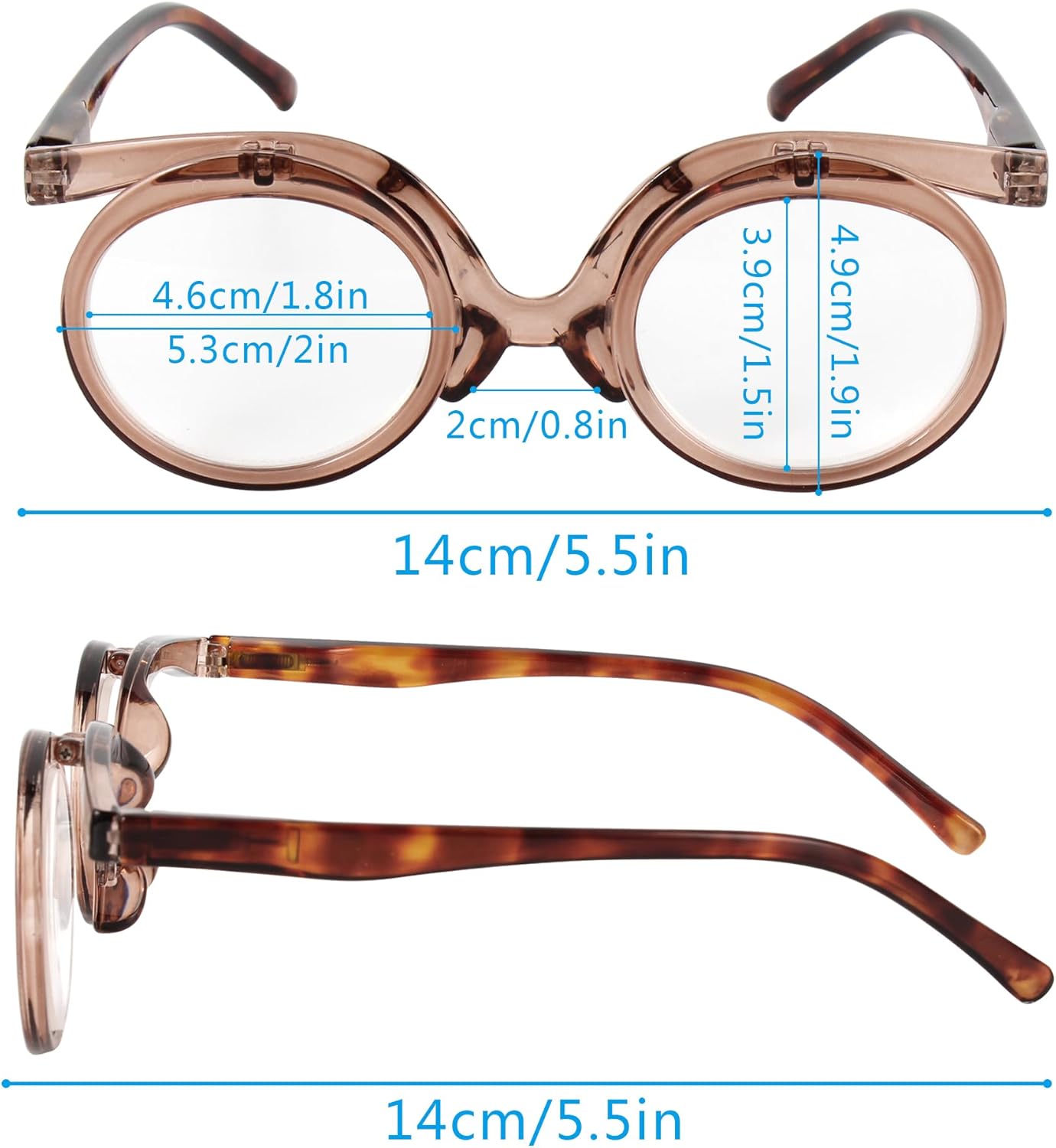 Aisi Gafas de lectura de maquillaje para las mujeres lectores cosméticos Flip Up doble lente aumento gafas