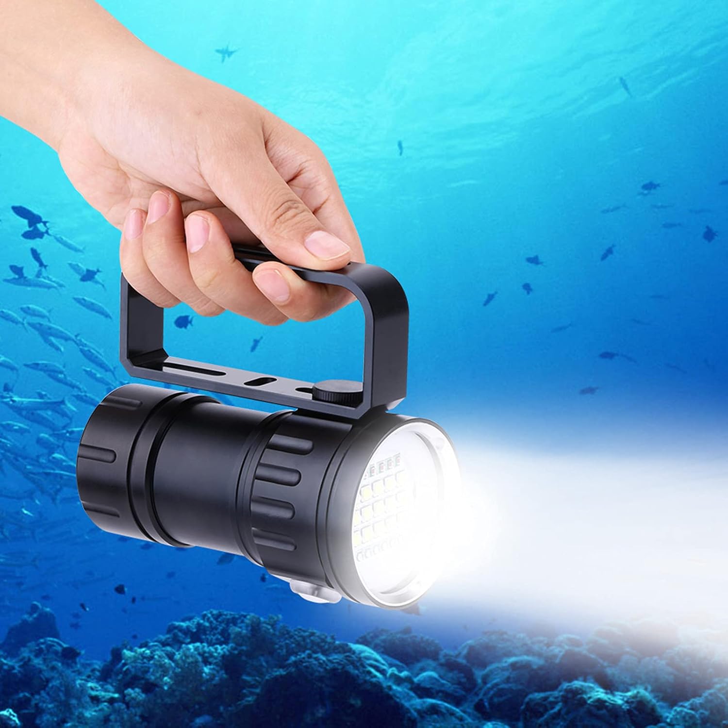 Linterna de buceo, luz de buceo, 180W 18000 lúmenes IPX8 Equipo de buceo impermeable, 984.3 ft a 1,640.4 ft de luz de buceo con 3 luces y 7 modos,
