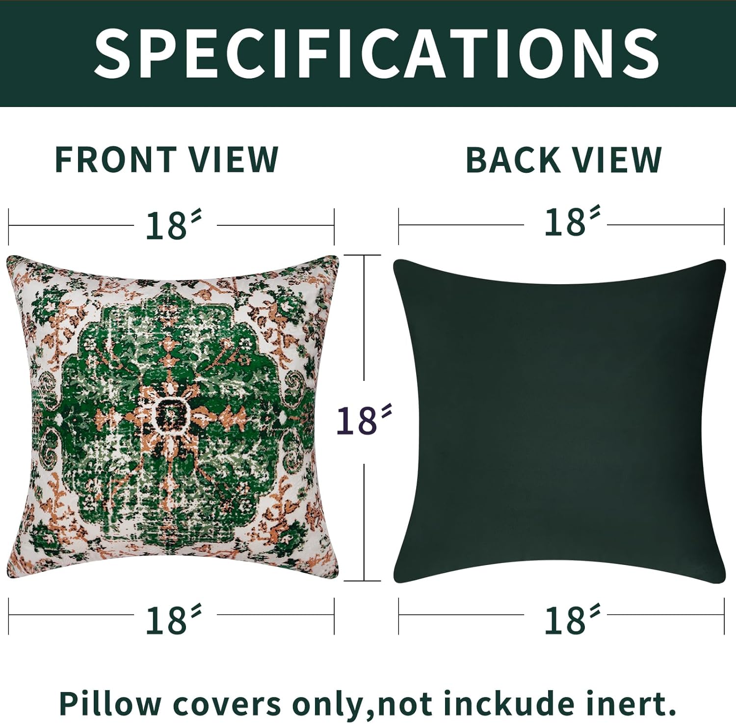 ASPMIZ Juego de 2 fundas de almohada bohemias de 18 x 18 pulgadas, almohadas decorativas de terciopelo con diseño étnico verde navideño para sofá,