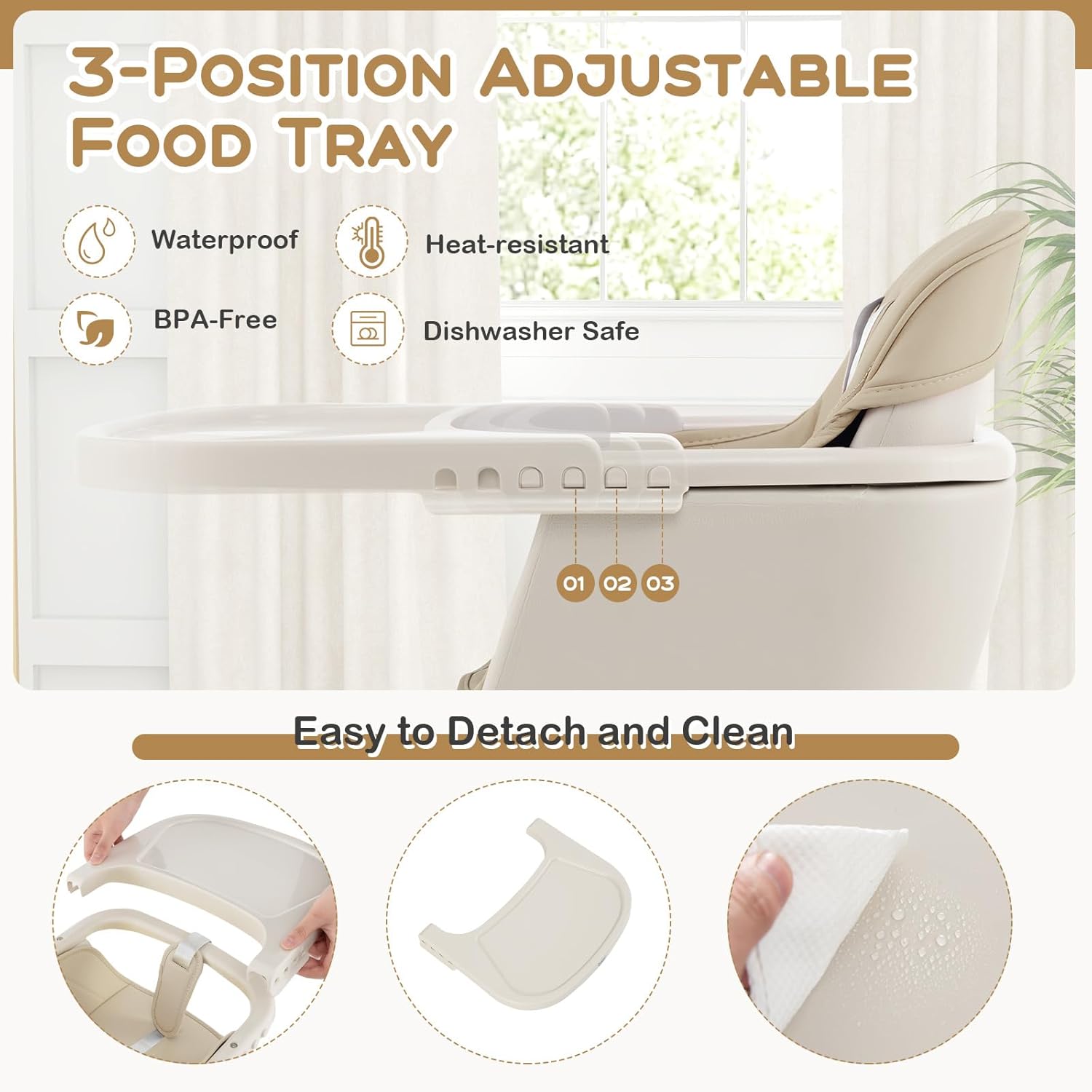 BABY JOY Silla alta convertible para bebé, silla alta de madera 3 en 1 con bandeja extraíble, patas ajustables, arnés de 5 puntos, cojín de