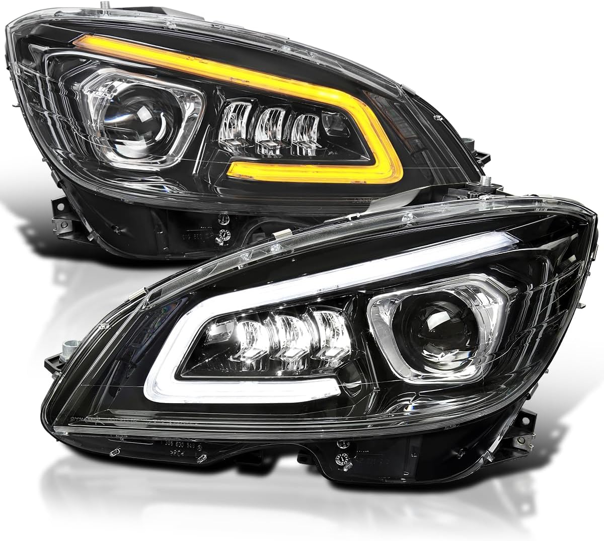 Spec-D Tuning Faros delanteros de proyector LED completo color negro azabache con señal secuencial compatible con Mercedes Benz W204 2008-2011 Clase