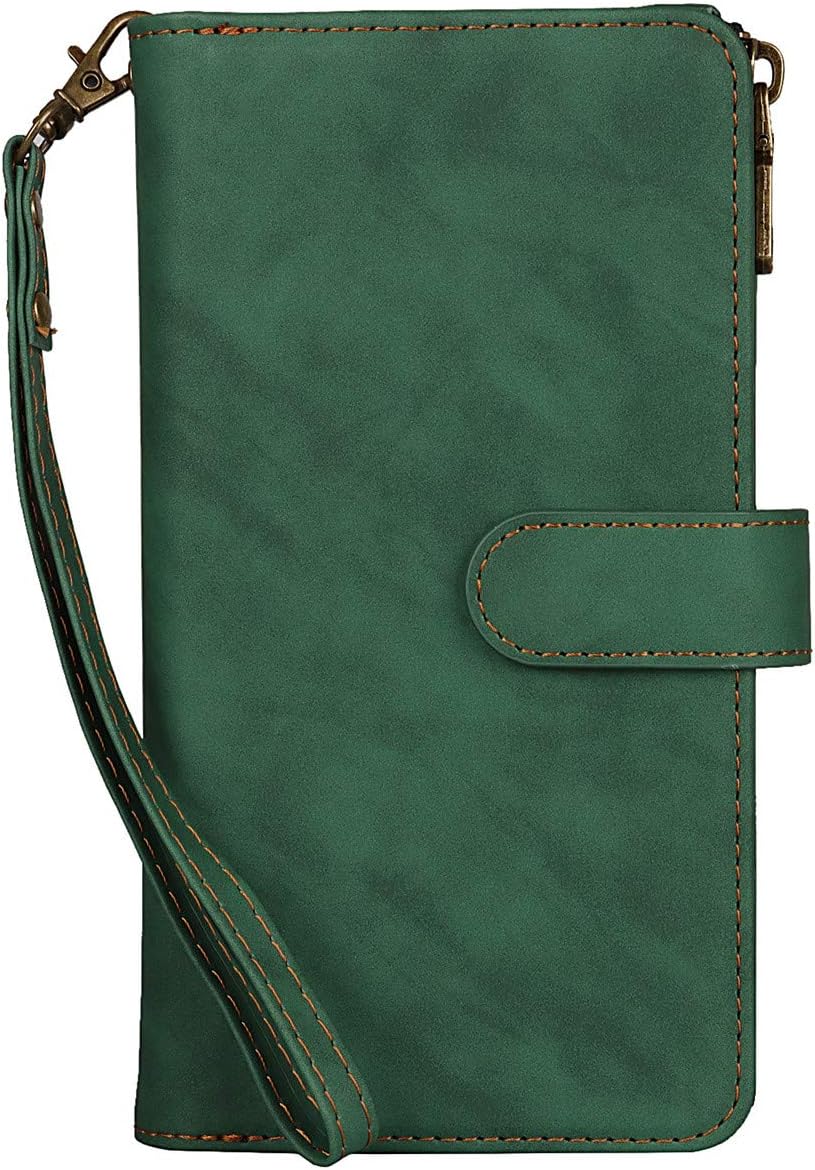 iCoverCase Funda tipo cartera para iPhone 12 Pro Max con tarjetero y correa para la muñeca, de piel sintética, ranuras para tarjetas, bolsillo con