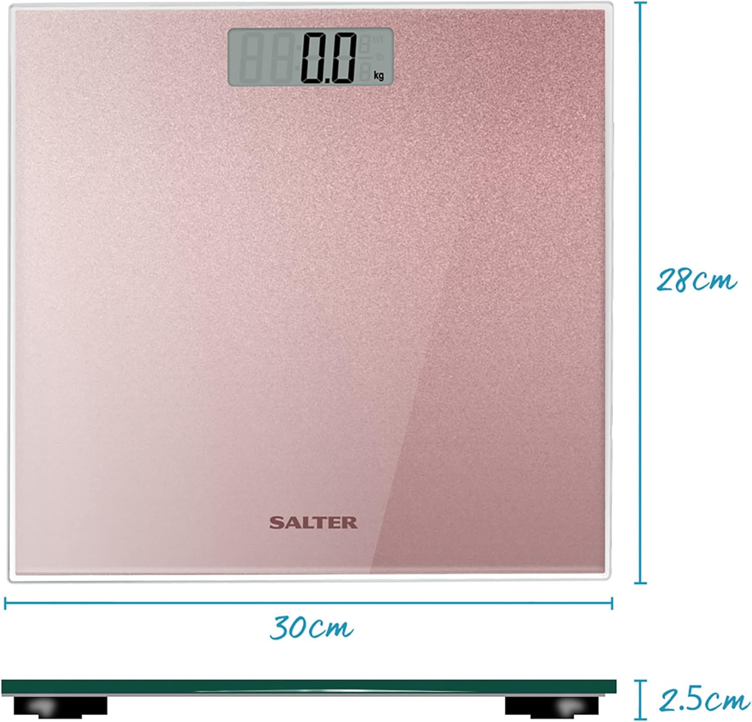 Salter 9037 RGGL3R – Báscula digital de baño  Báscula de pesaje corporal de oro rosa, plataforma de vidrio templado, pantalla grande de fácil