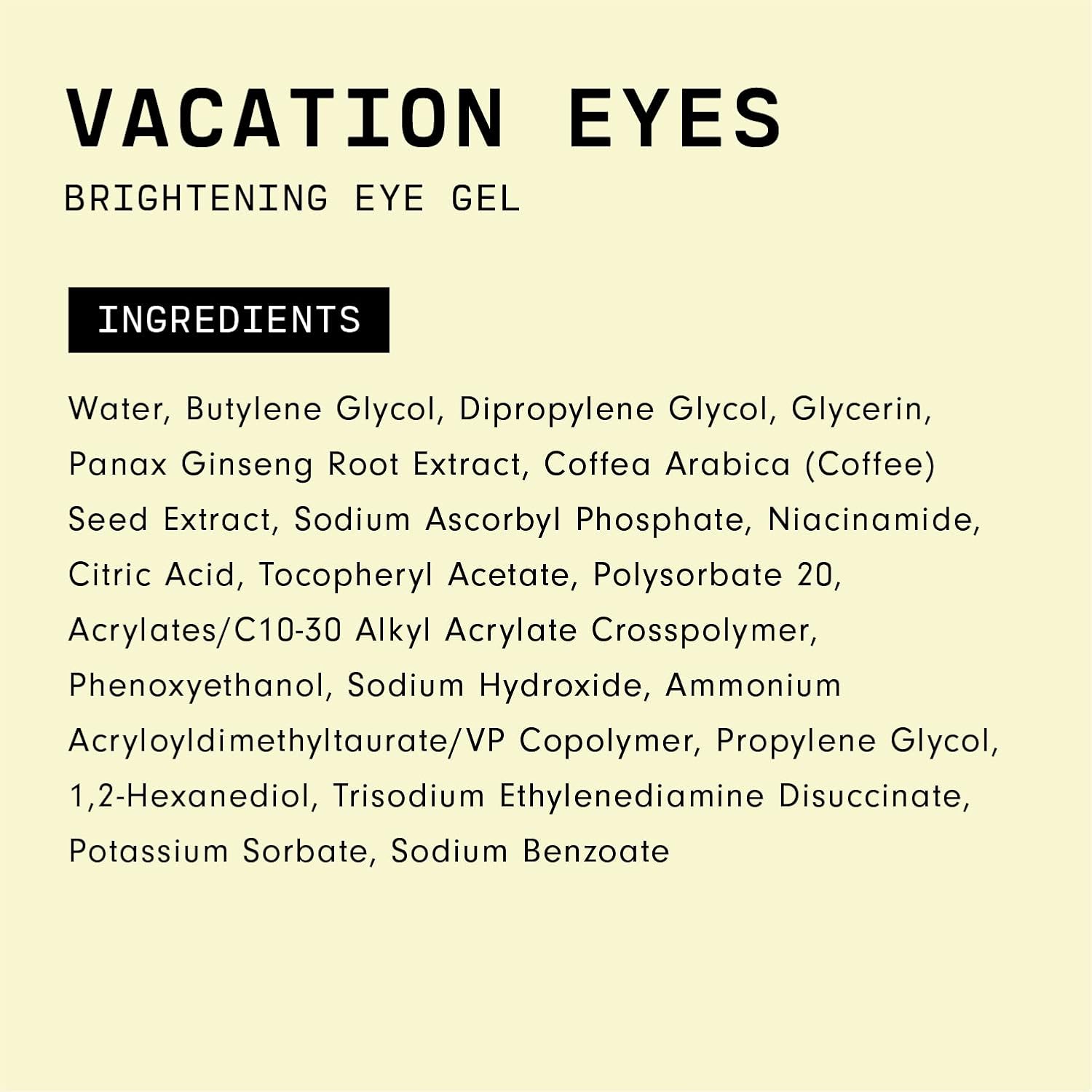 Versed Vacation Eyes Brightening Eye Gel – Gel refrescante ligero para ojos hinchados con vitamina C, extracto de raíz de ginseng y niacinamida,