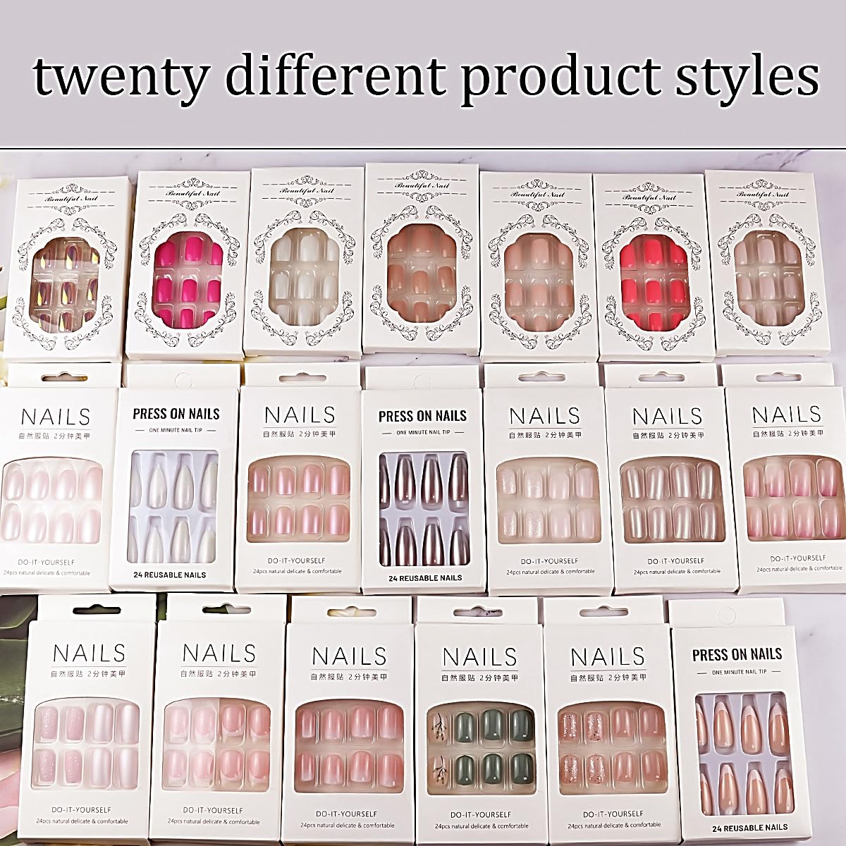 Uñas postizas cortas francesas, uñas cuadradas a presión, cobertura completa, puntas de uñas postizas blancas, diseño exquisito, color rosa,