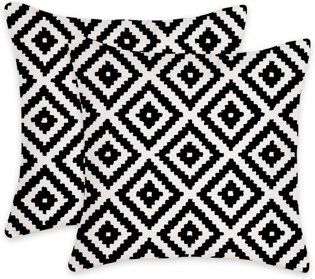 2 fundas de almohada de 18 x 18 pulgadas con patrón geométrico blanco y negro, funda de almohada con patrón retro para decoración del hogar, funda