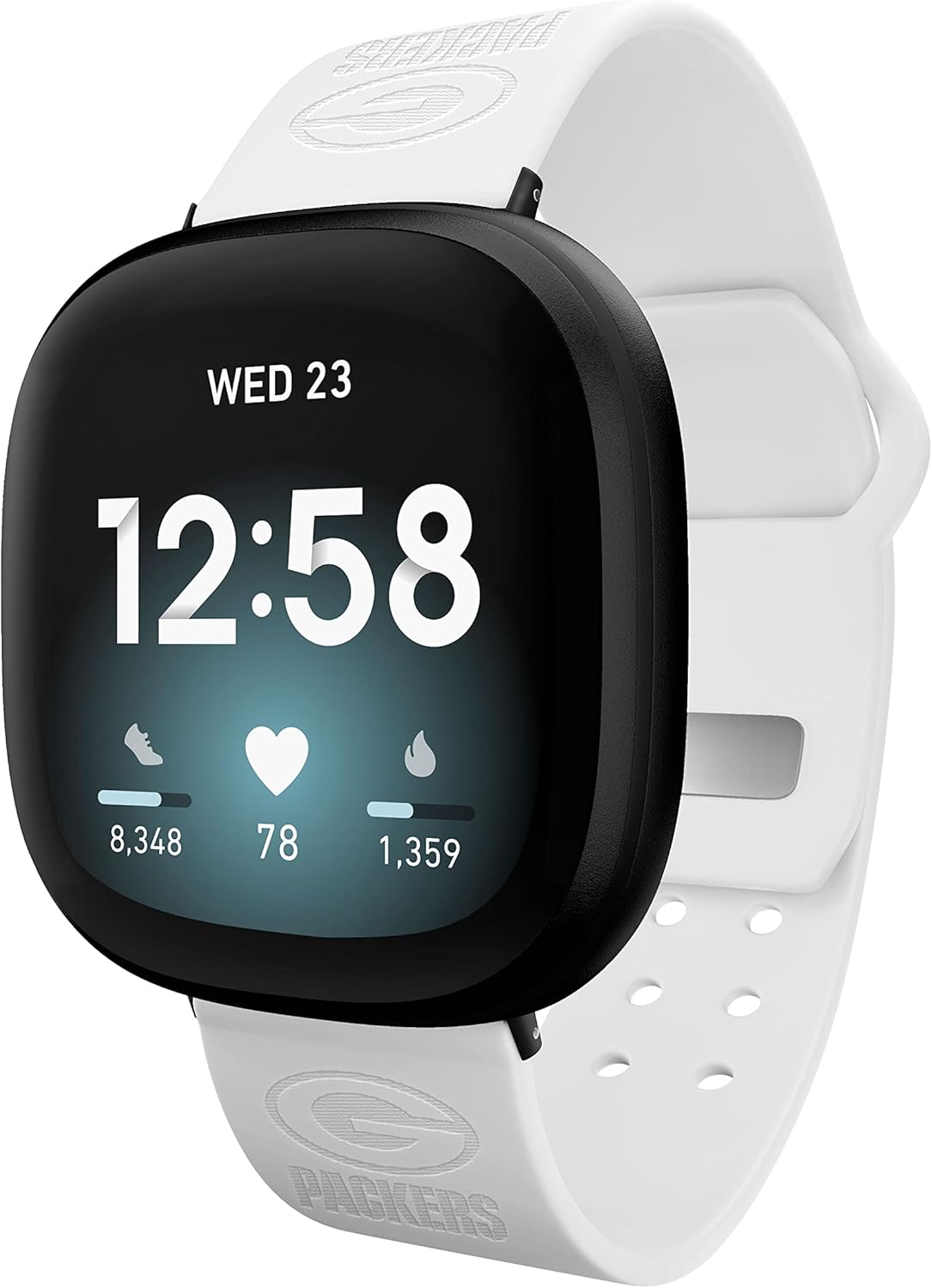 Game Time Green Bay Packers – Correa deportiva de silicona grabada compatible con Fitbit Versa 3 y Sense Green