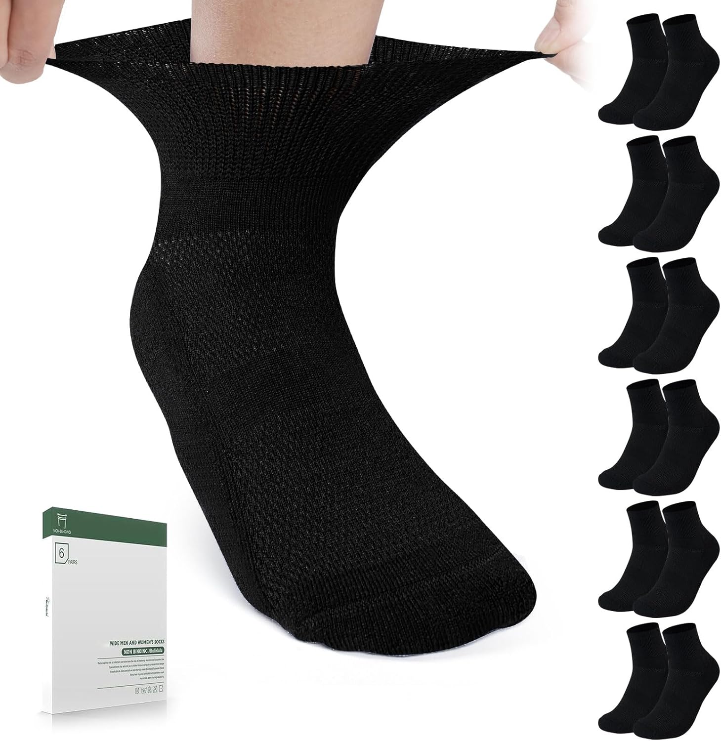Bulinlulu – Calcetines para diabéticos para mujeres y hombres, 6 pares de calcetines de tobillo para diabéticos no vinculantes, calcetines anchos
