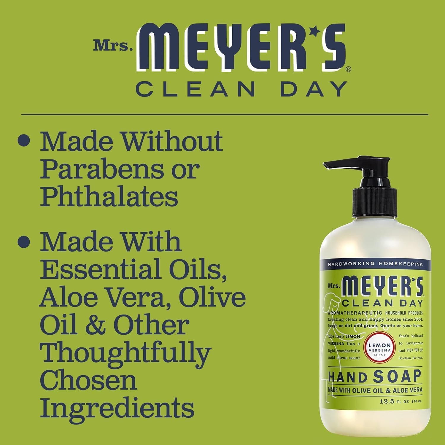 MRS. MEYER’S CLEAN DAY Jabón de manos, hecho con aceites esenciales, fórmula biodegradable, limón verbena, 12.5 fl. oz (paquete de 3)