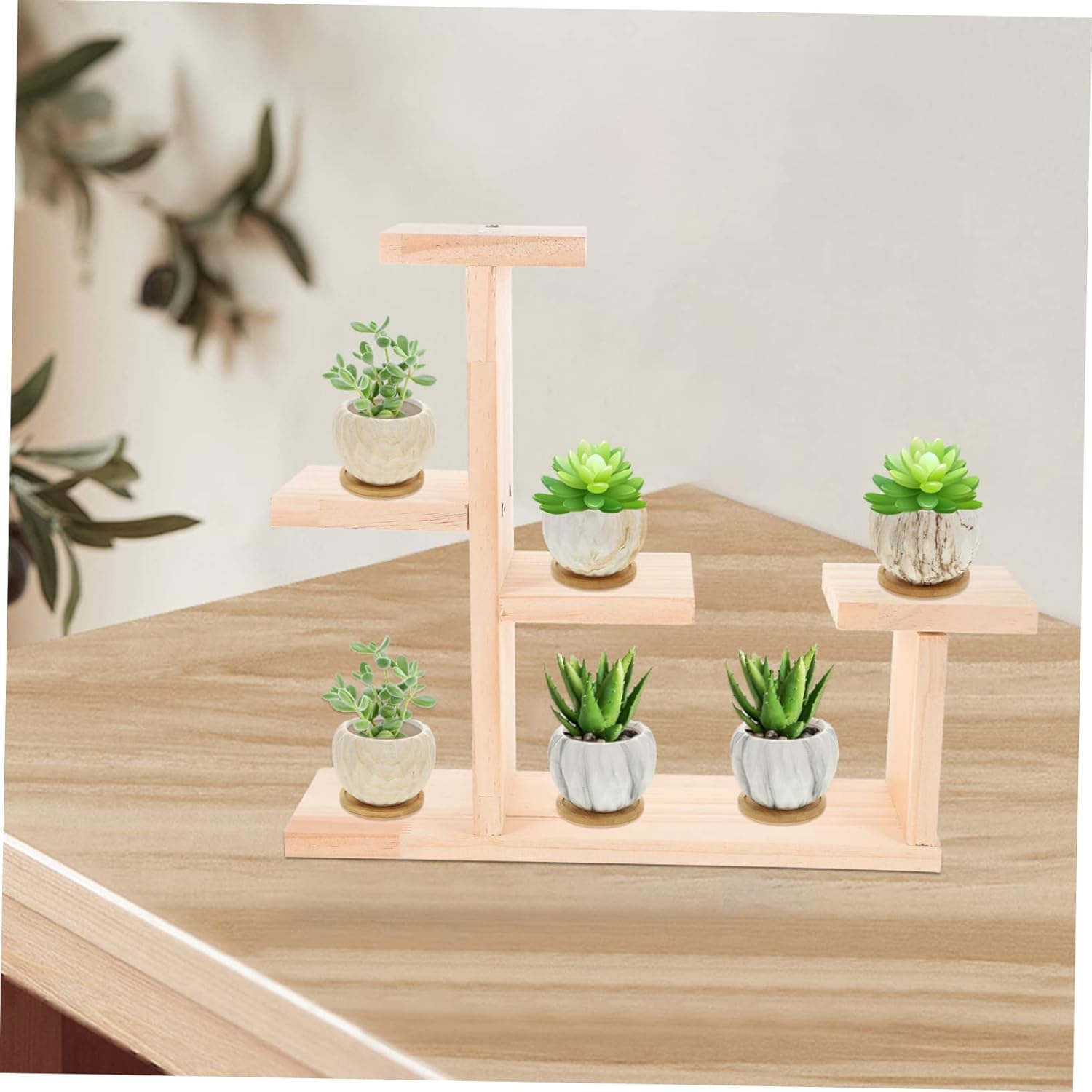Yardwe Soporte de madera para tartas, soporte para plantas de madera, soporte de exhibición de madera para plantas, bandeja redonda de madera para