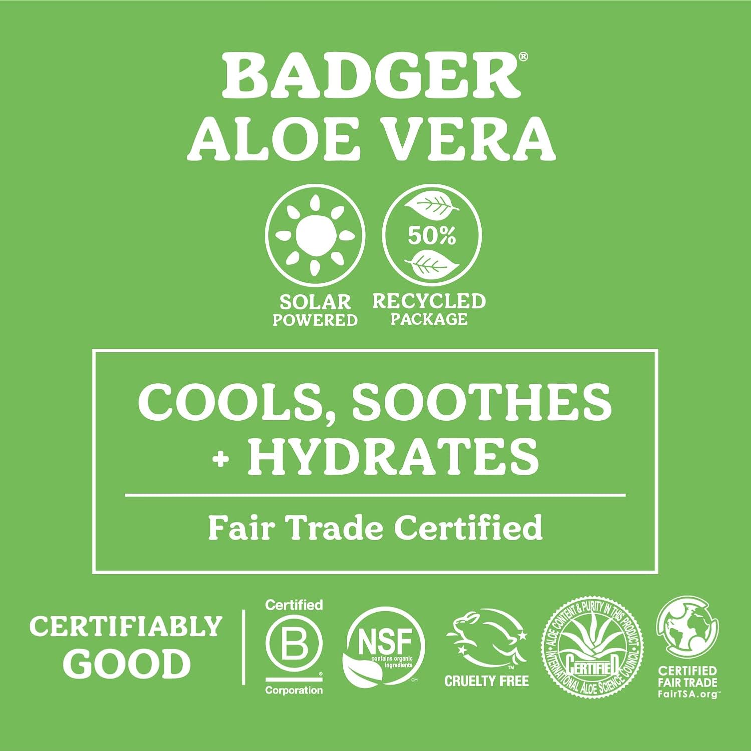 Badger Gel de aloe vera para aliviar quemaduras solares, comercio justo y cuidado orgánico después del sol, gel de aloe vera calmante puro y