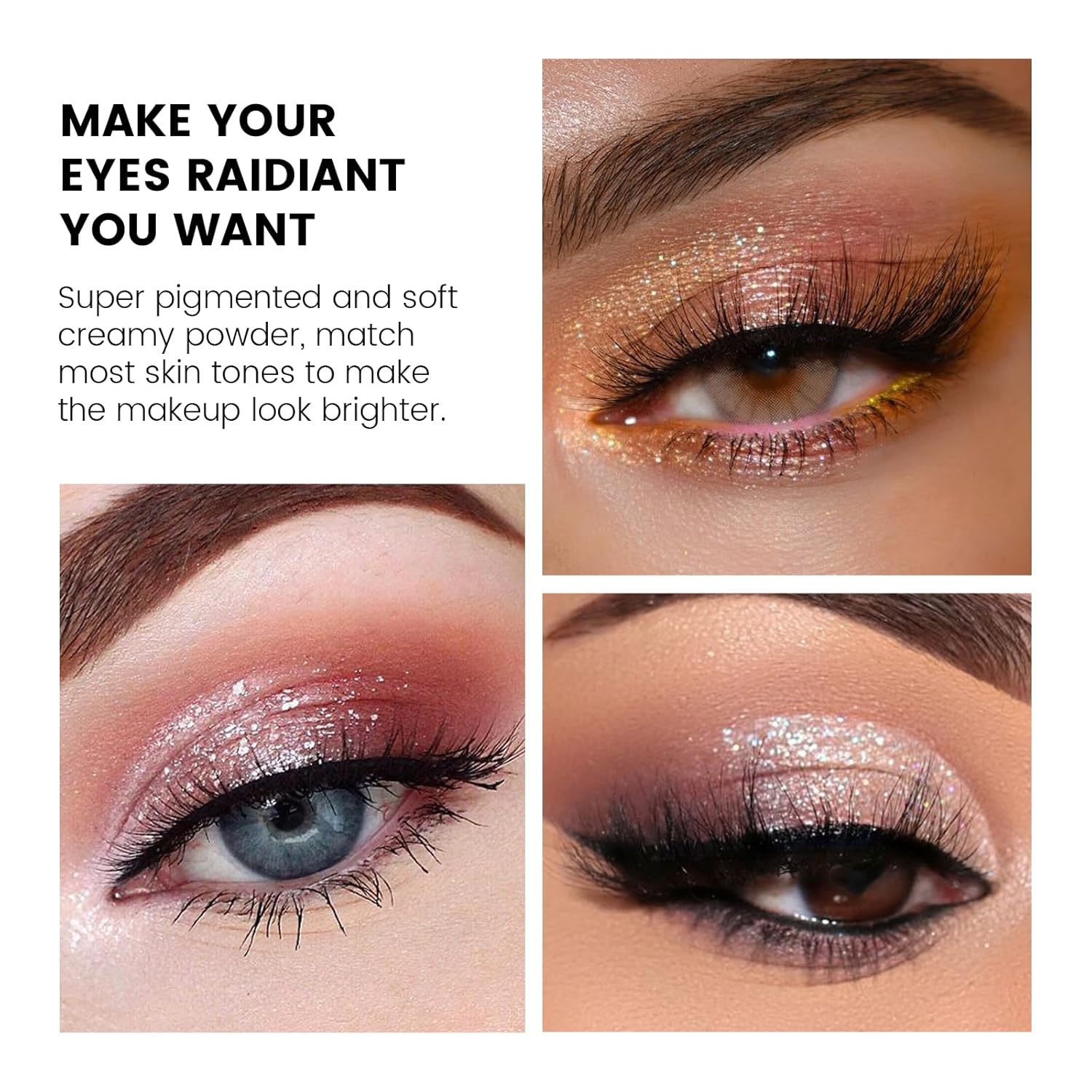 KYDA Paleta de sombra de ojos con purpurina de 10 colores, sombra de ojos de lentejuelas brillantes, sombra de ojos en polvo de perlas brillantes,