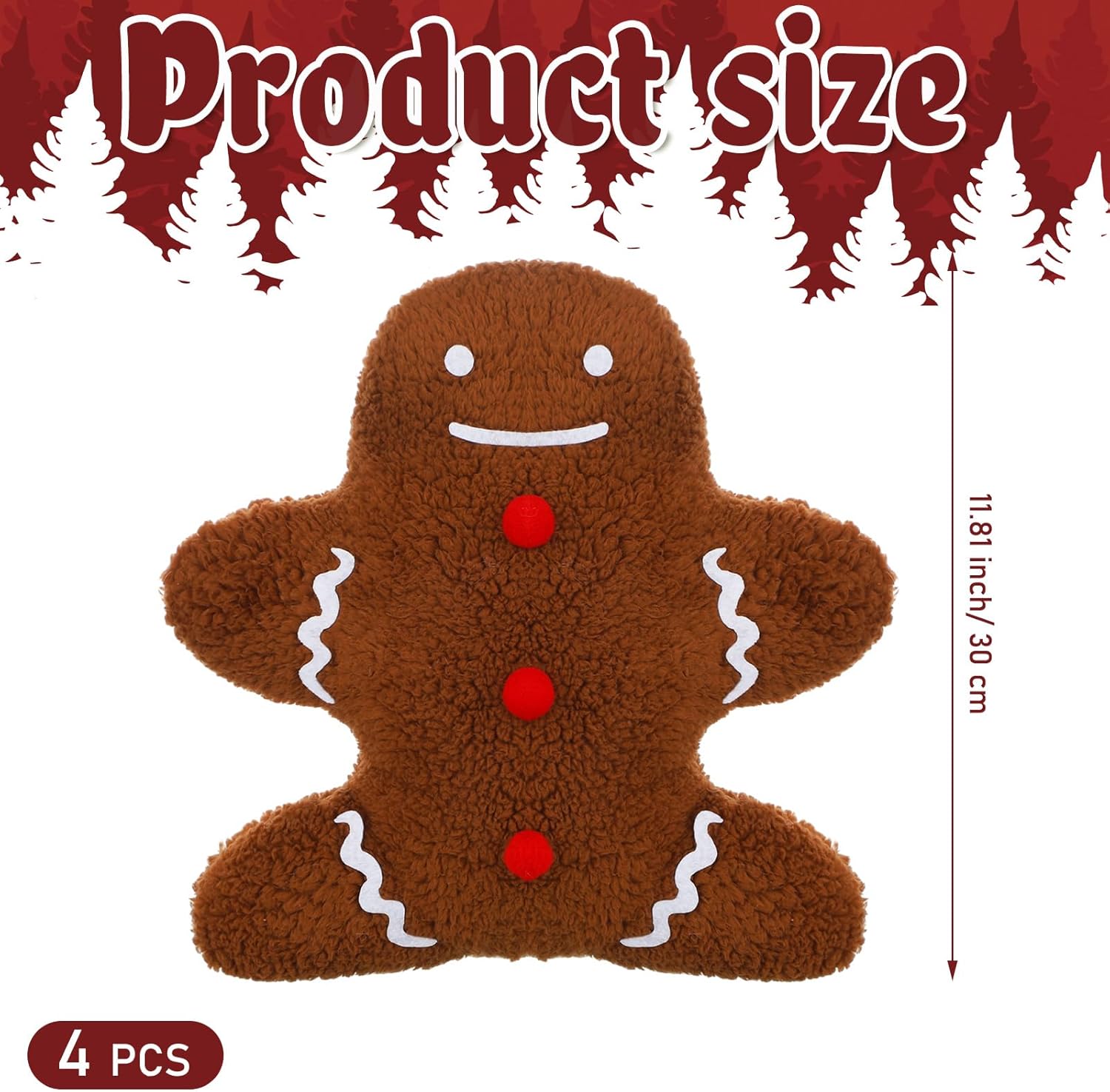 4 cojines de Navidad para fiestas de invierno, decoración para sofá, sofá, hombre de jengibre, almohada de Navidad rellena para fiestas al aire