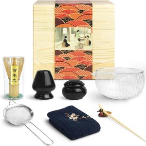 Artcome Juego de té matcha japonés, cuenco de vidrio con boquilla para verter, batidor de bambú, soporte para batidor de cerámica, estuche de Artcome Juego de té matcha japonés, cuenco de vidrio con boquilla para verter, batidor de bambú, soporte para batidor de cerámica, estuche de