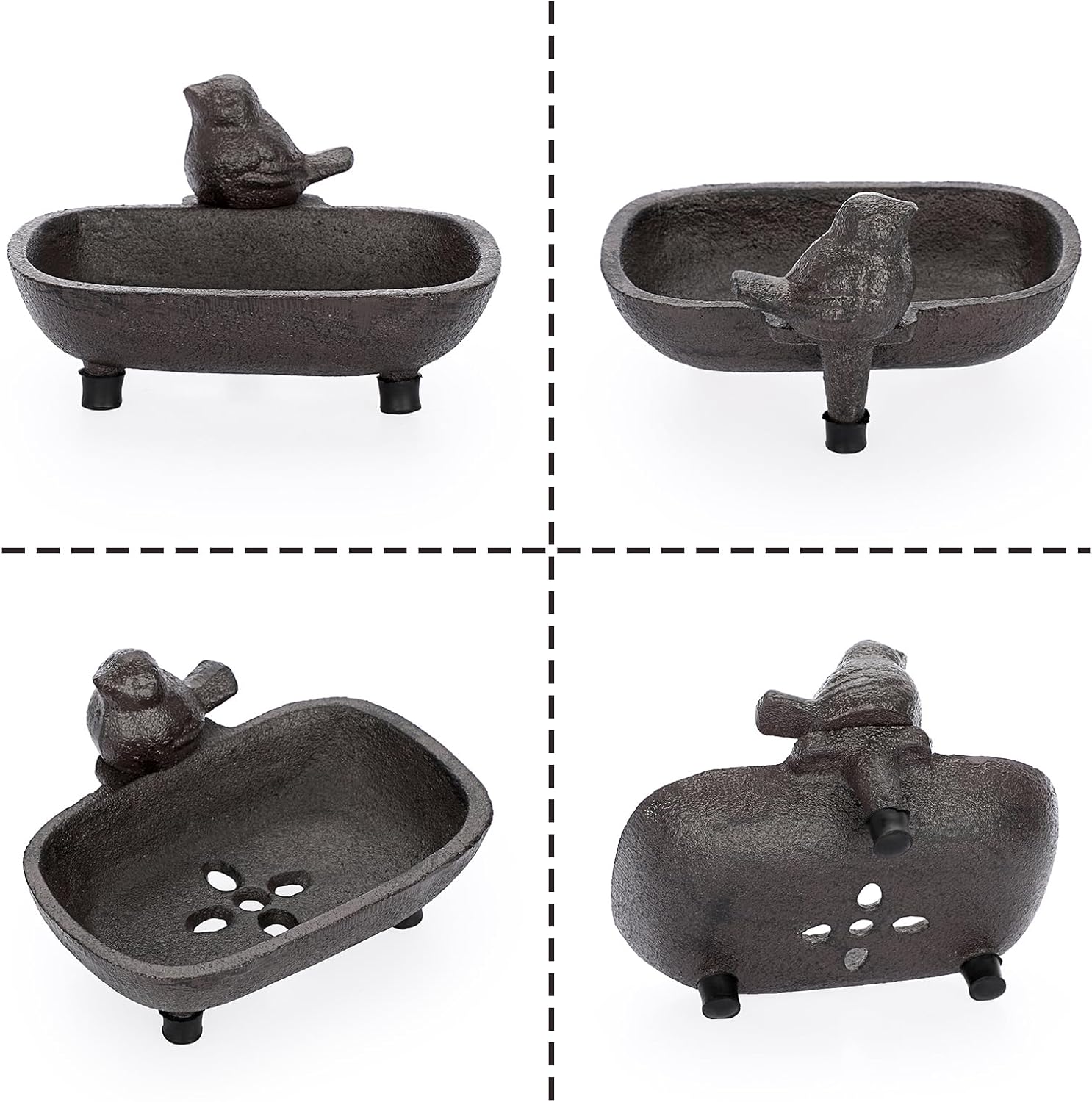 Sumnacon Jabonera de hierro fundido, jabonera drenable, bandeja decorativa de esponja de jabón marrón, barra de hierro rústica, jabonera para baño,