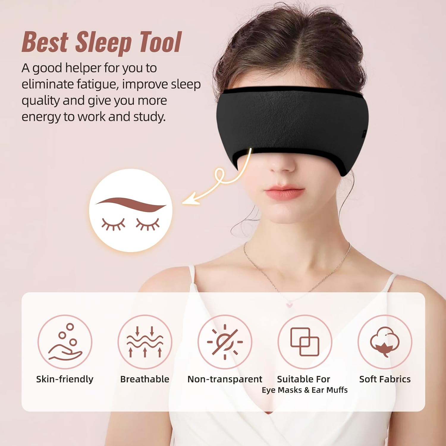 Máscara para dormir, antifaz para dormir con la cabeza, ajustable, orejeras para dormir, calentadores de oídos para hombres y mujeres, 2 en 1