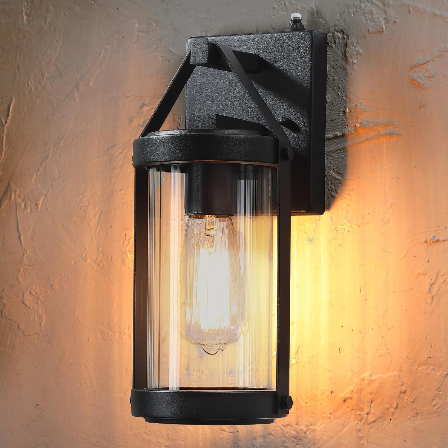 LONEDRUID Paquete de 2 lámparas de pared para exteriores, con sensor de anochecer a amanecer, farol negro para porche exterior, impermeable, montaje