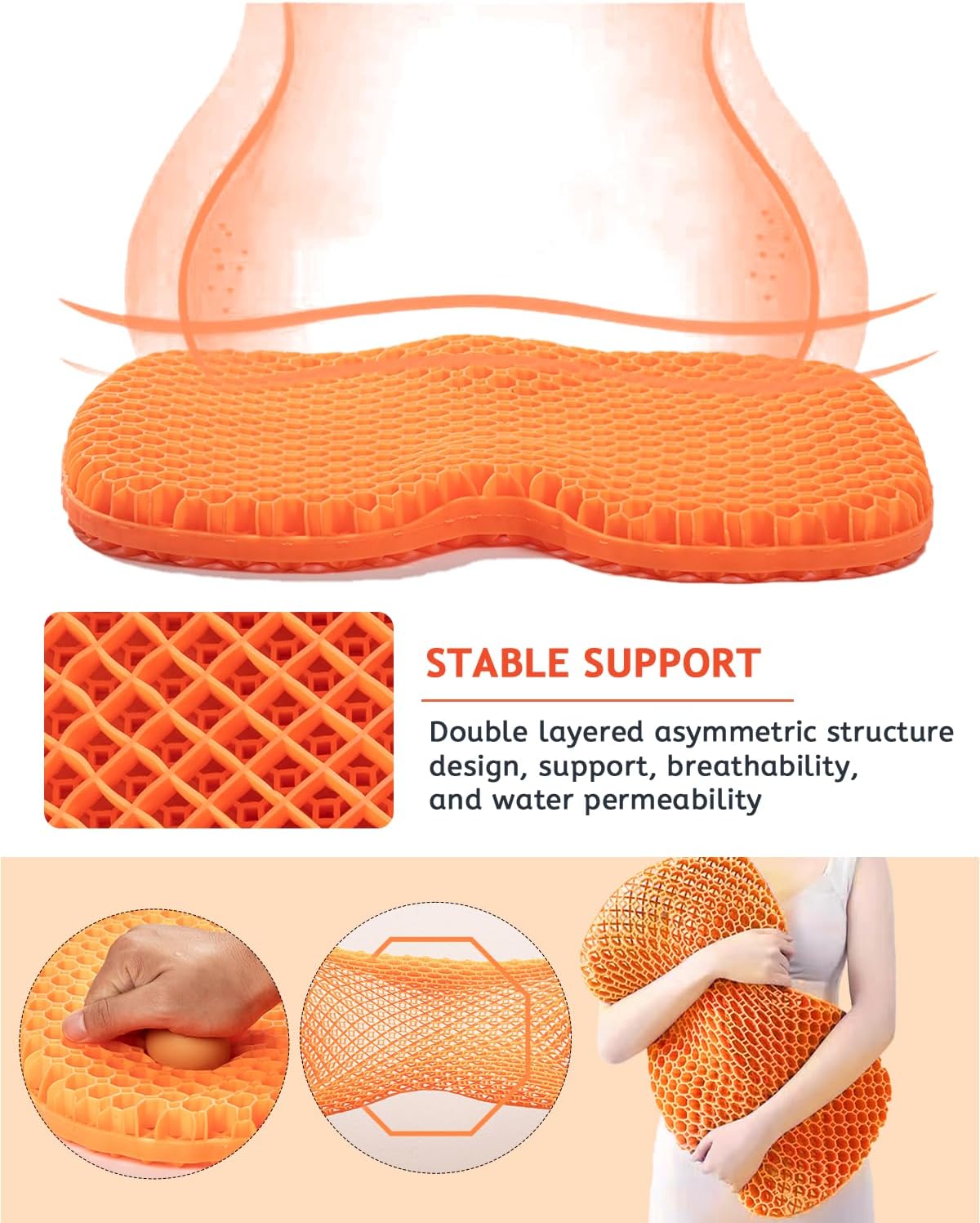 XSIUYU Cojín de gel, cojín de asiento para silla de escritorio, cojín de silla para dolor de espalda, cojín de coxis, cojín de silla de oficina,