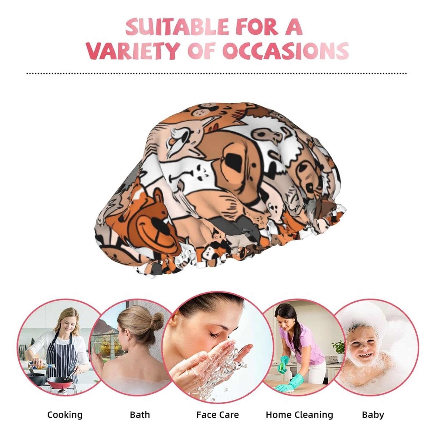 Doodle – Gorro de ducha de perros y gatos para mujer, doble capa impermeable, sombrero de ducha grande diseñado para todos los cabellos