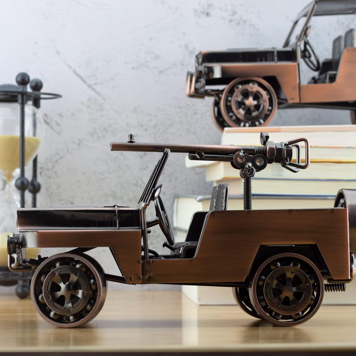 QIRLOEU Modelo Willys Jeep de metal soldado a mano, recuerdos militares vintage de la Segunda Guerra Mundial, decoración de vehículos coleccionables