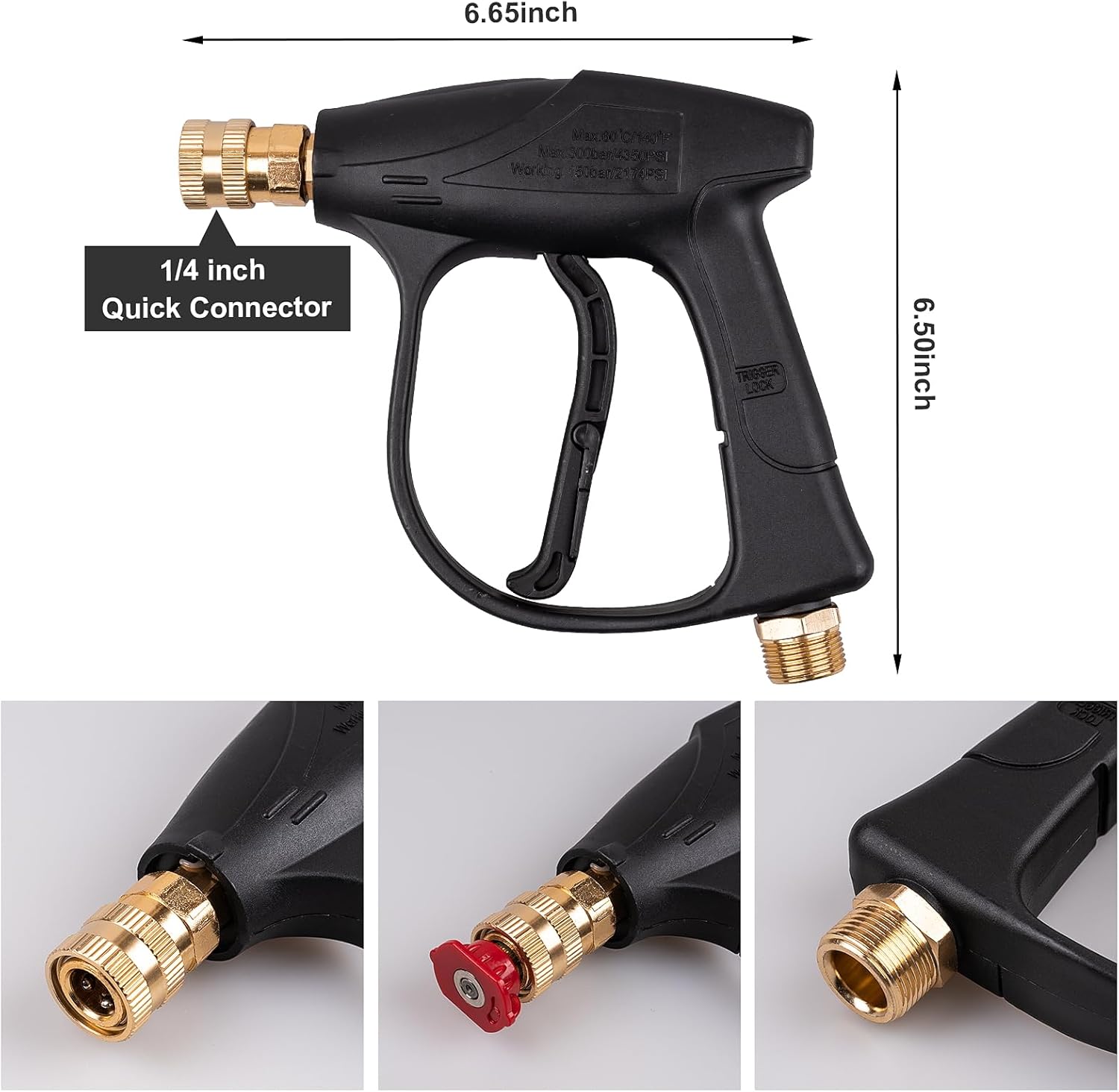 Pistola corta para lavadora a presión, cañón de espuma con conector rápido de 14 pulgadas, lavadora a presión con 5 puntas de boquilla de