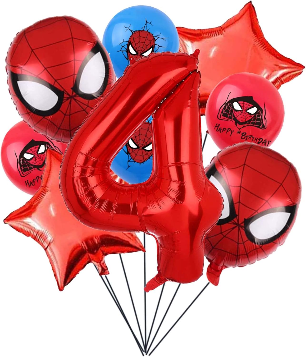 ZHIHUI Decoraciones de cumpleaños de Spiderman de superhéroe, globos de 4 cumpleaños de Spiderman, globo de aluminio de superhéroe número 2 de 32
