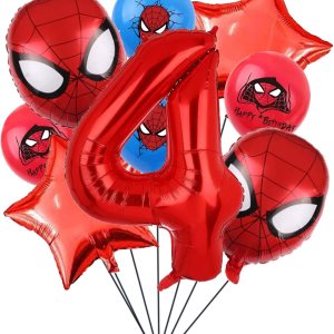 ZHIHUI Decoraciones de cumpleaños de Spiderman de superhéroe, globos de 4 cumpleaños de Spiderman, globo de aluminio de superhéroe número 2 de 32 ZHIHUI Decoraciones de cumpleaños de Spiderman de superhéroe, globos de 4 cumpleaños de Spiderman, globo de aluminio de superhéroe número 2 de 32