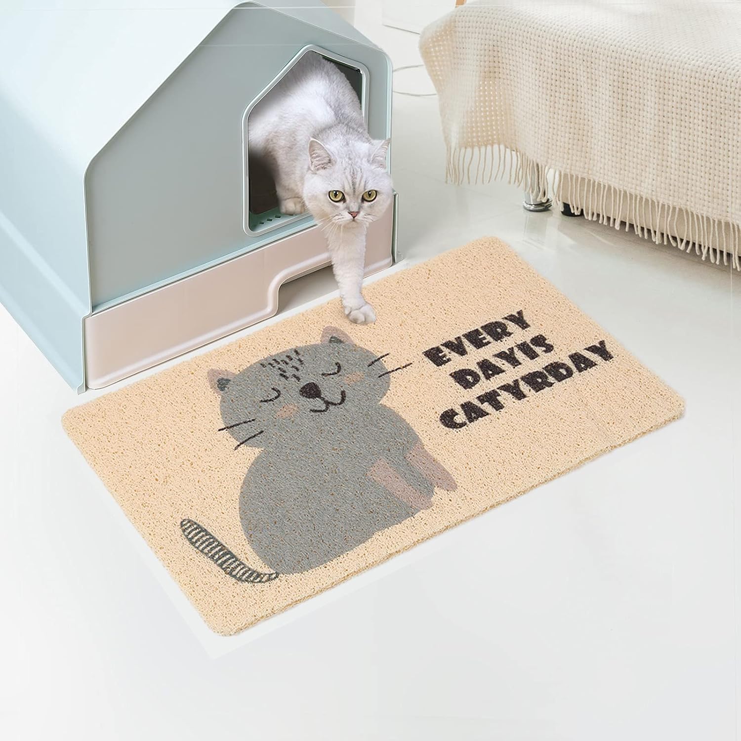 Trampa para tapete de arena para gatos, mantel individual para atrapar alimentos para mascotas, súper lindo, fácil de limpiar, 24 x 16 pulgadas,