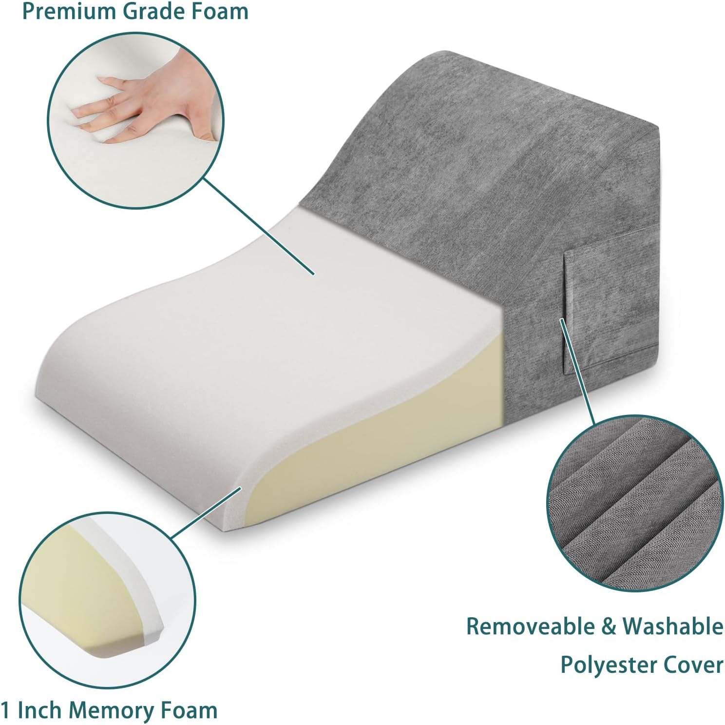 baibu Almohada de lectura de espuma viscoelástica de 25 x 20 pulgadas, almohada de respaldo para sentarse en la cama, almohada para silla de