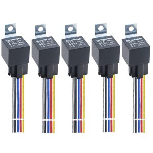 CH SHUODI Paquete de 5 relés ignífugos de 5 pines con arnés de 40 amperios, 14 AWG, 12 V CC, 5 pines, 3040 A, 12 V, con enchufe de relé de CH SHUODI Paquete de 5 relés ignífugos de 5 pines con arnés de 40 amperios, 14 AWG, 12 V CC, 5 pines, 3040 A, 12 V, con enchufe de relé de