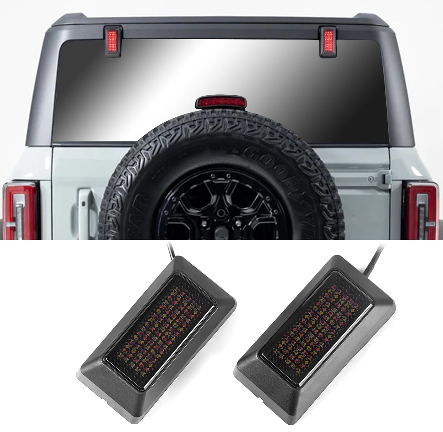 Luces de bisagra de ventana trasera Bronco, luz de freno de montaje alto Plug & Play, luz de marcha atrás, lámpara trasera IP67, impermeable,