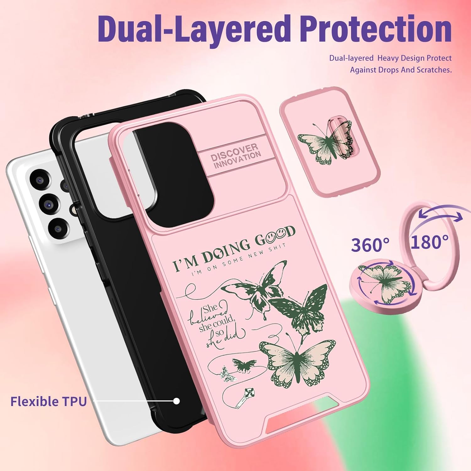 Funermei Funda 2 en 1 para Samsung Galaxy A32 5G para niñas, diseño de mariposa bonita, diseño femenino de mariposa, diseño único y verde con