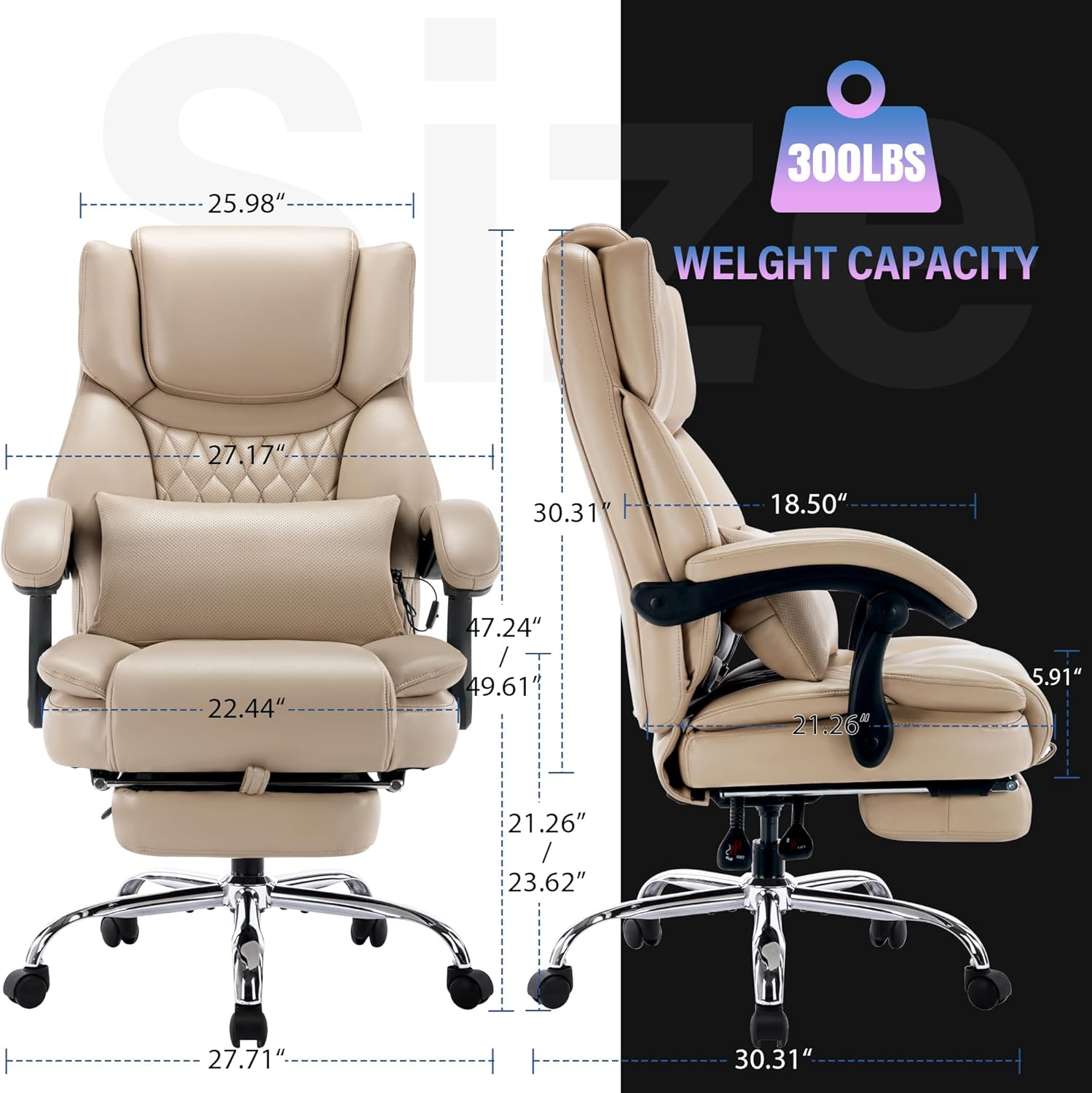 Silla de oficina reclinable con respaldo alto y reposapiés, cojín lumbar para computadora ejecutiva, ángulo ajustable, acolchado grueso transpirable