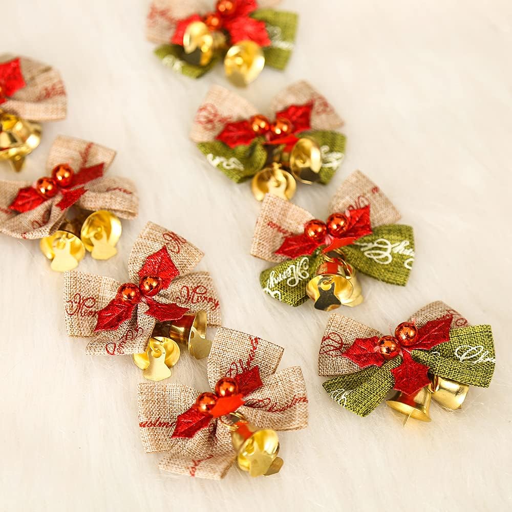 10 mini lazos de Navidad de 2 pulgadas, coronas de arpillera verde y rojo, lazos pequeños para decoración de árbol de Navidad para bodas, fiestas,
