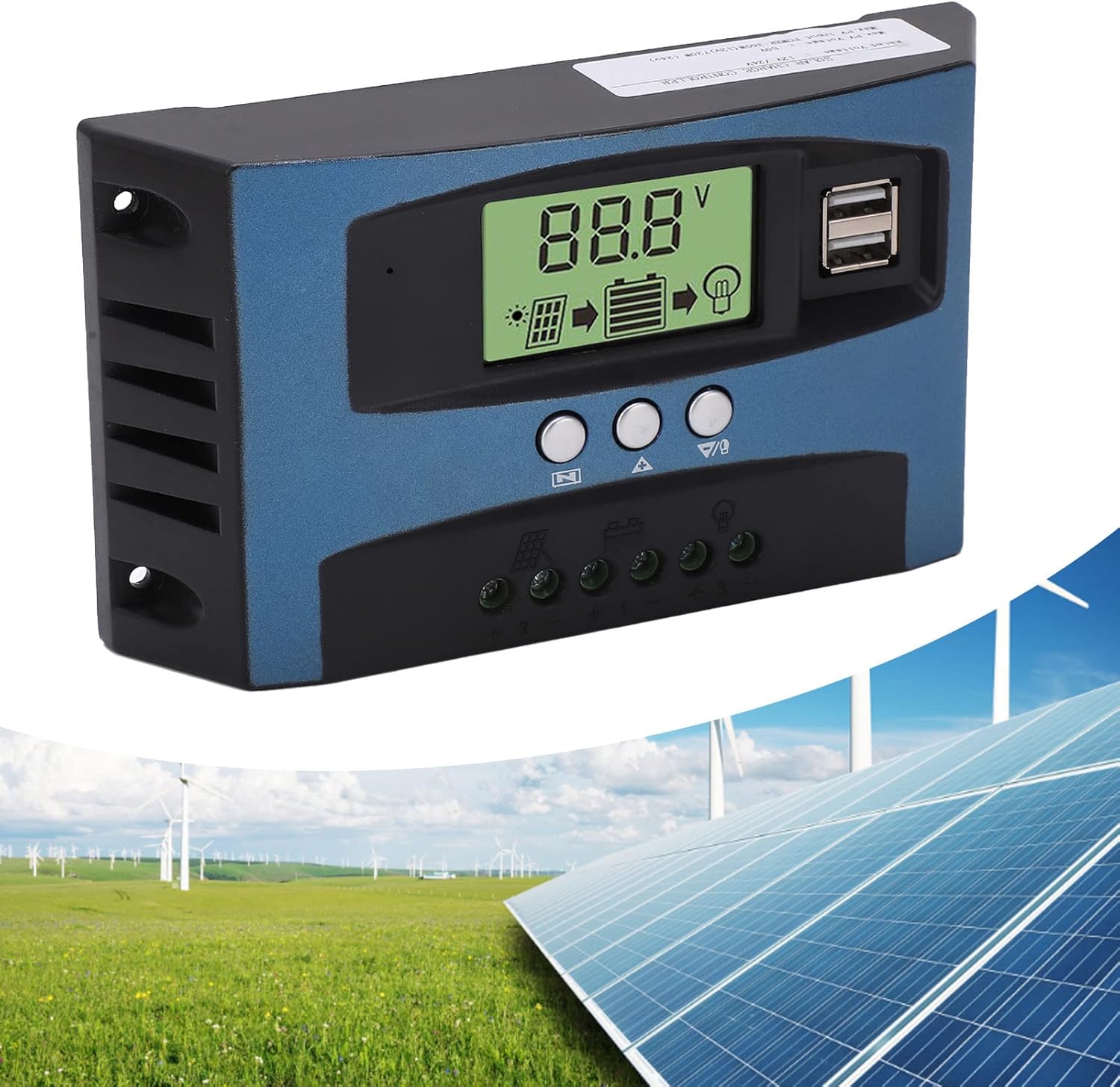 Controlador solar, controlador solar MPPT carga 12 V 24 V identificación inteligente pantalla LCD panel solar, controladores de energía (40 A)