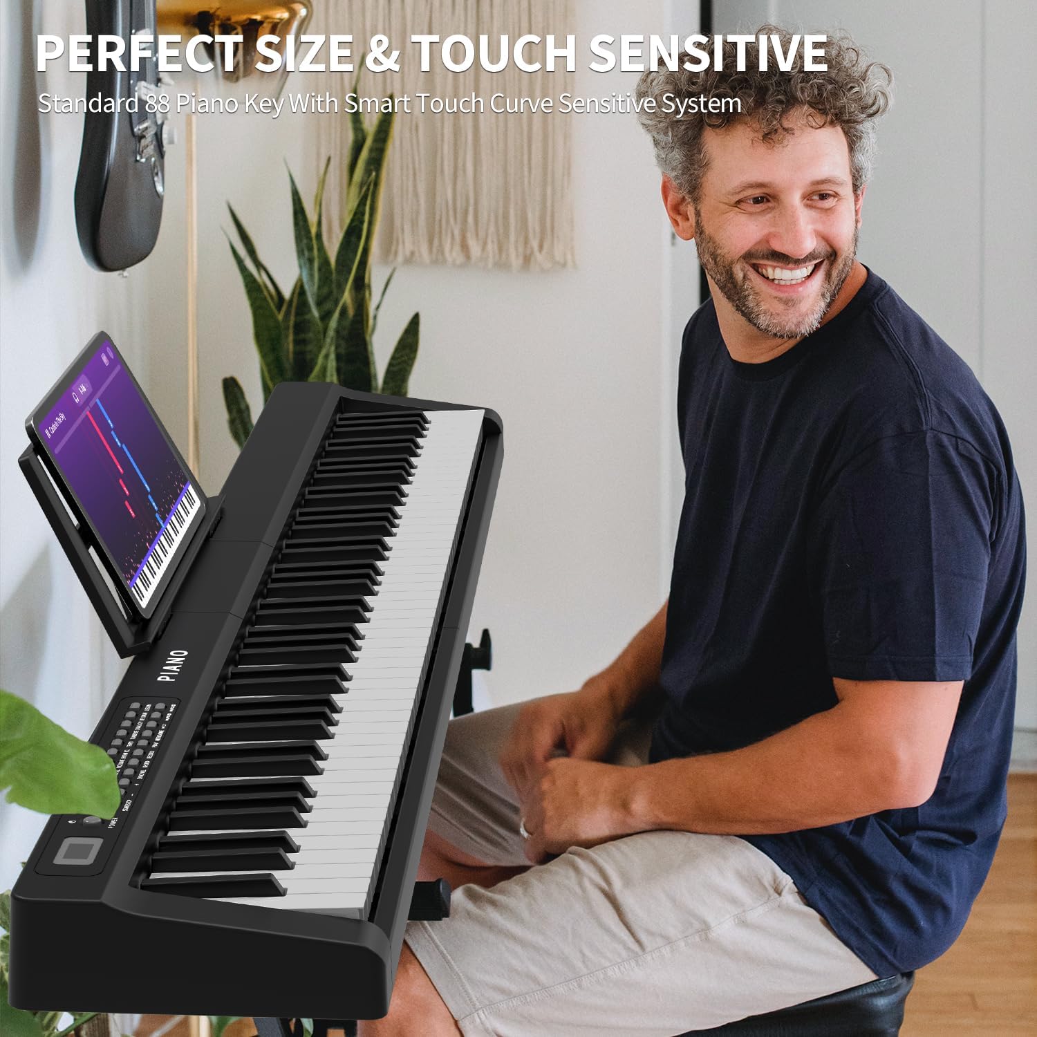 Piano digital de 88 teclas, tamaño completo, juego de teclado electrónico semipesado con soporte, altavoces integrados, teclado de piano eléctrico