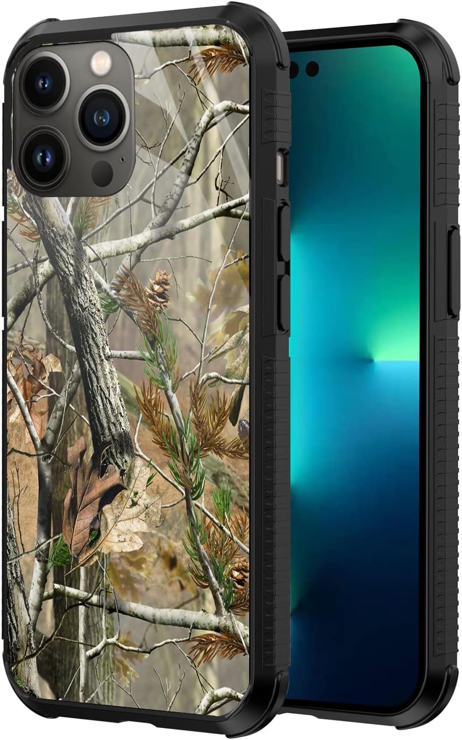 Funda compatible con iPhone 14 Pro Max, diseño de camuflaje verde hoja para hombres y niños, patrón de moda, parte trasera de policarbonato duro y