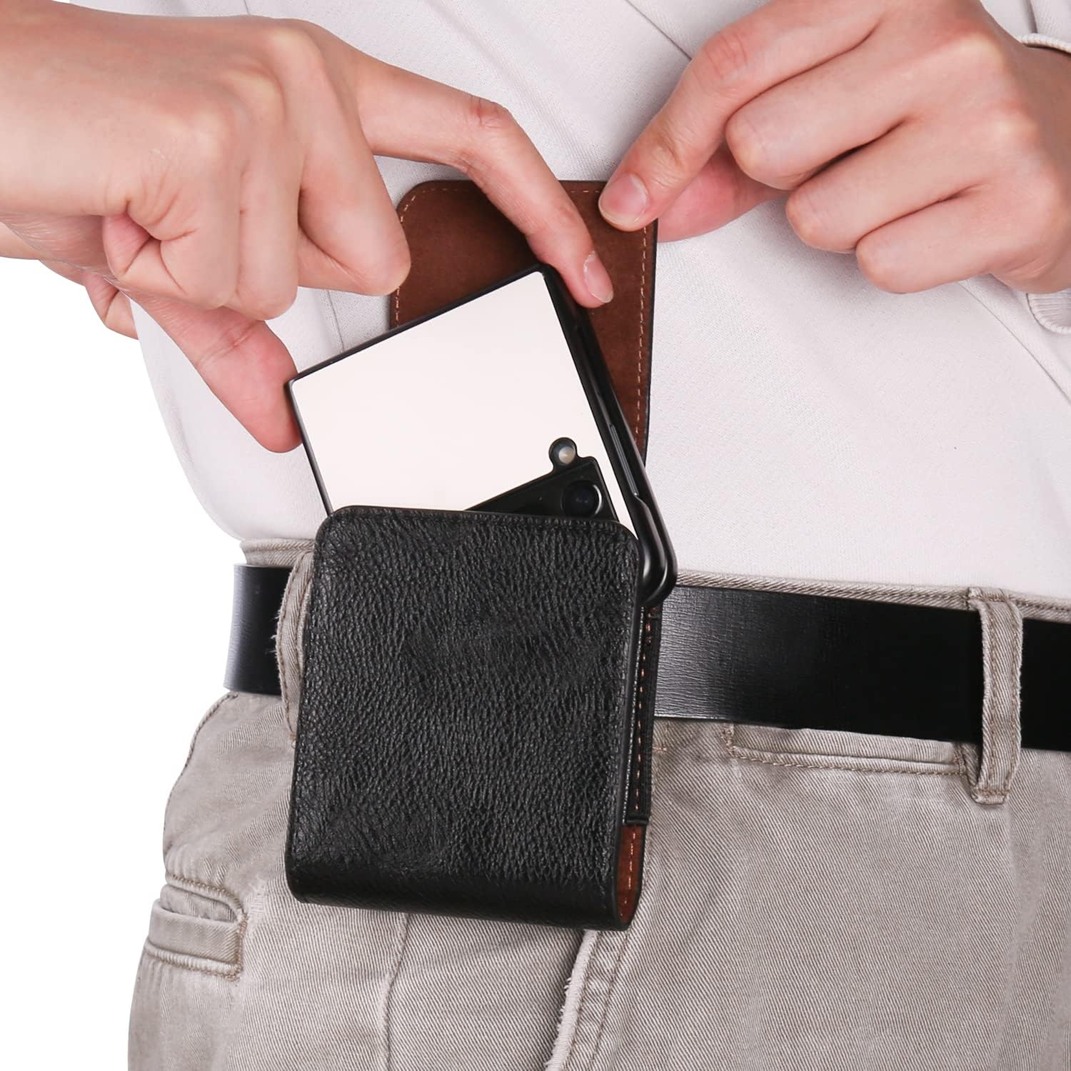 Funda de cuero sintético con clip para cinturón para Samsung Galaxy Z Flip 4 Galaxy Z Flip 3 5G Z Flip 5G Z Flip 5G Z Flip 5G Z FlipMotorola Moto