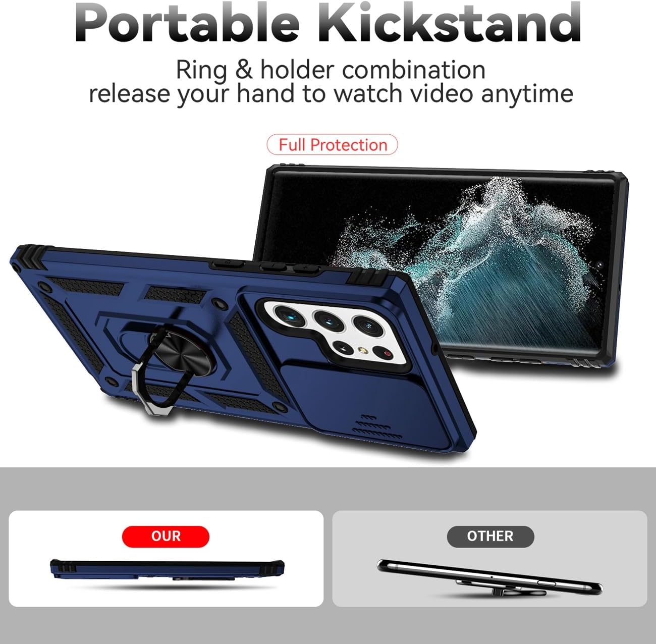 Yodueiv Funda para Galaxy S22 Ultra, Samsung S22 Ultra SM-S908U con protector de pantalla de vidrio templado y cubierta para cámara deslizante,