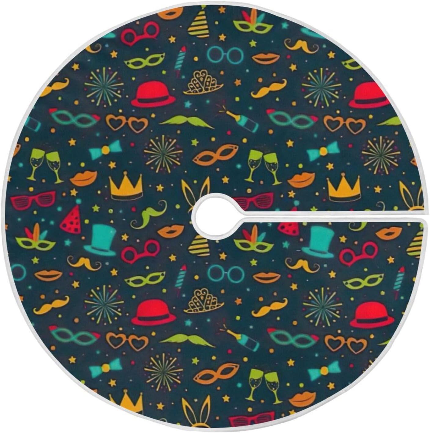 Faldones de árbol de carnaval con iconos divertidos para fiestas, 35.4 pulgadas, lavable a máquina, decoración del hogar