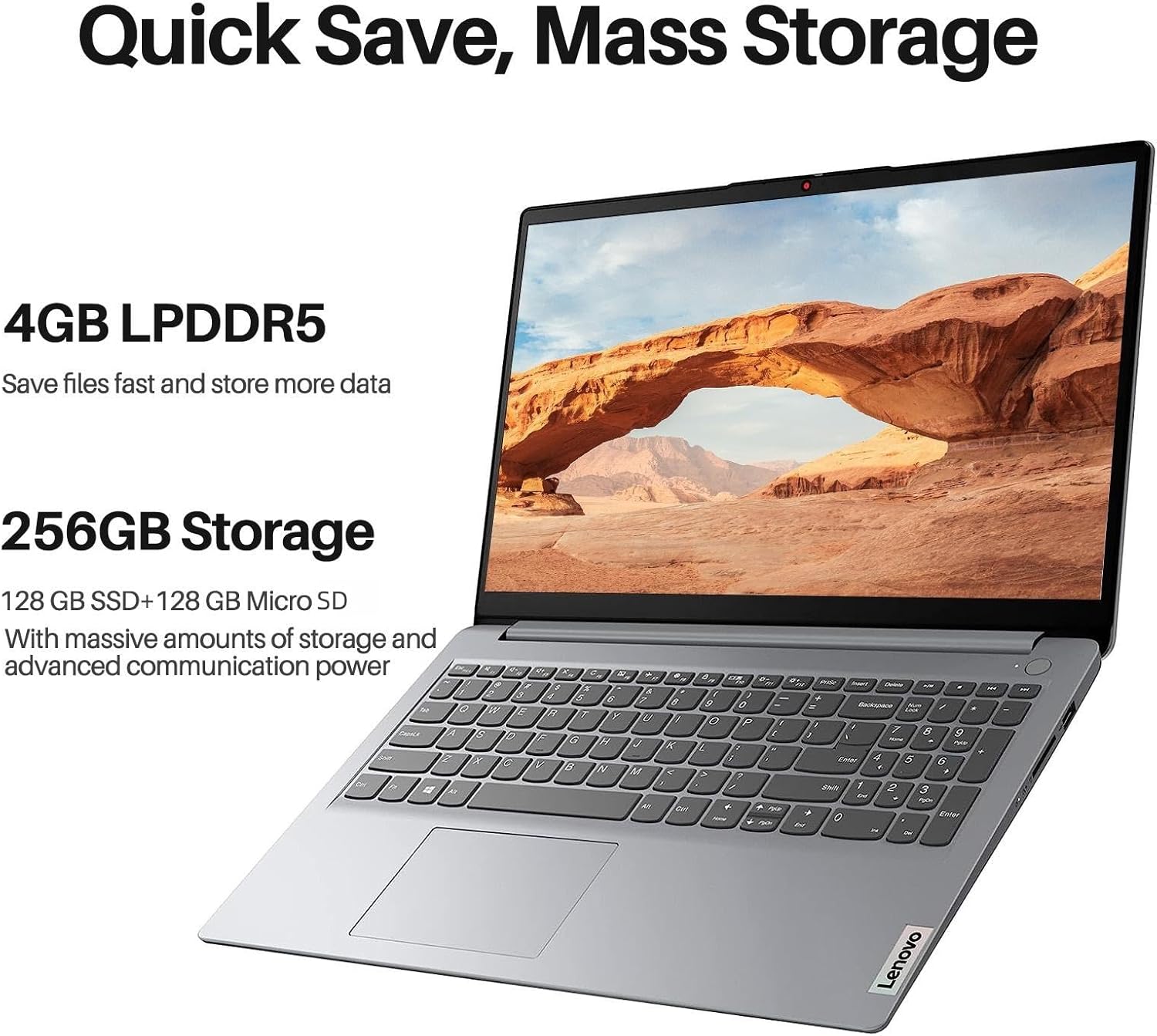 Lenovo Laptop IdeaPad 1, pantalla HD de 15.6″, procesador AMD Athlon Silver 7120U, 4 GB de RAM, 256 GB de almacenamiento (128 GB SSD+128 GB MSD),