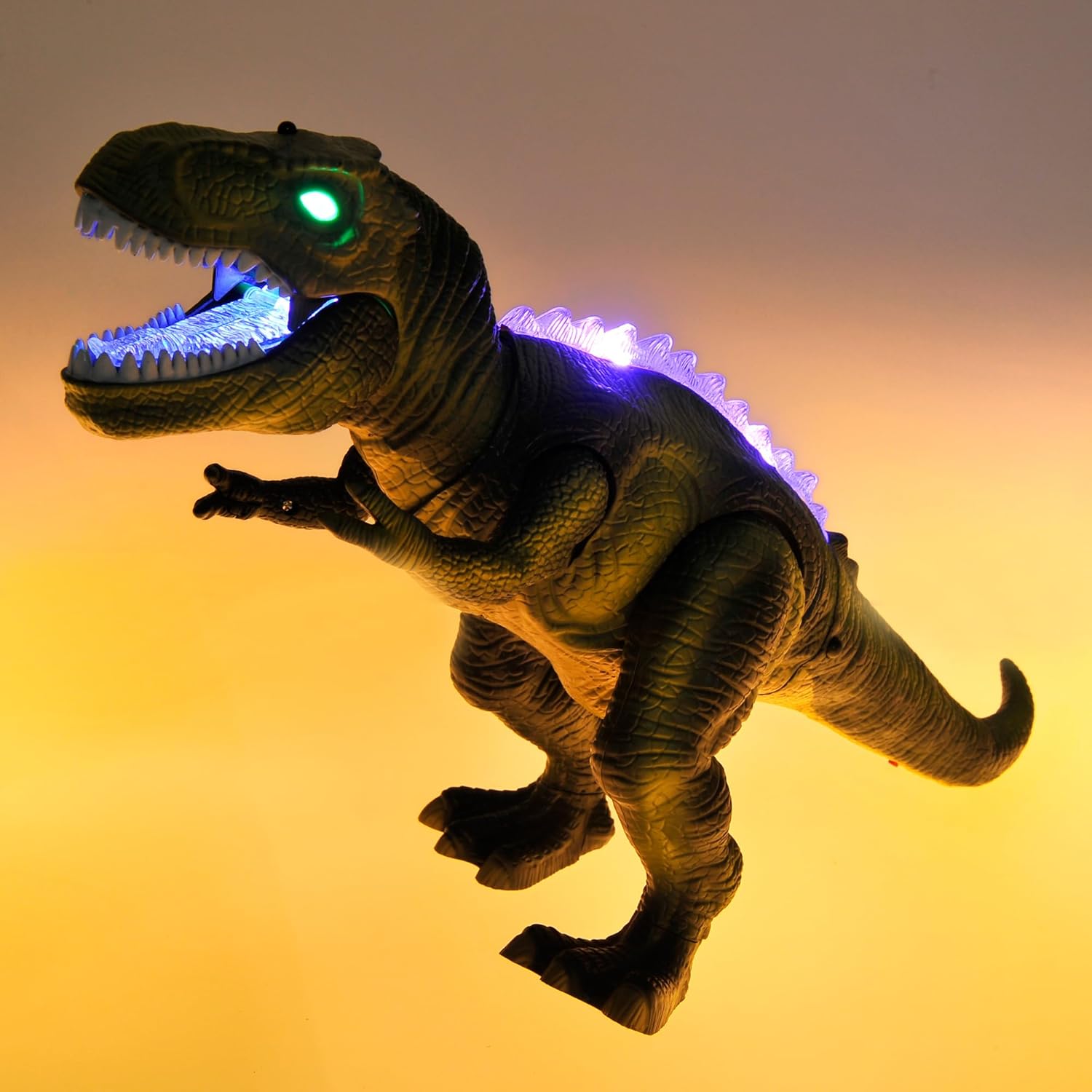 PowerTRC Juguete T-Rex de dinosaurio a control remoto para niños, sonidos prehistóricos realistas, juguete robot de dinosaurio que se ilumina y