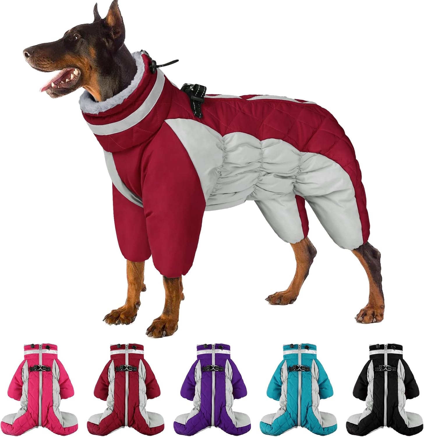 SUNFURA Abrigo de cuatro patas para perro, chaqueta de forro polar cálido para perro, abrigos de invierno reflectantes con arnés, resistente al