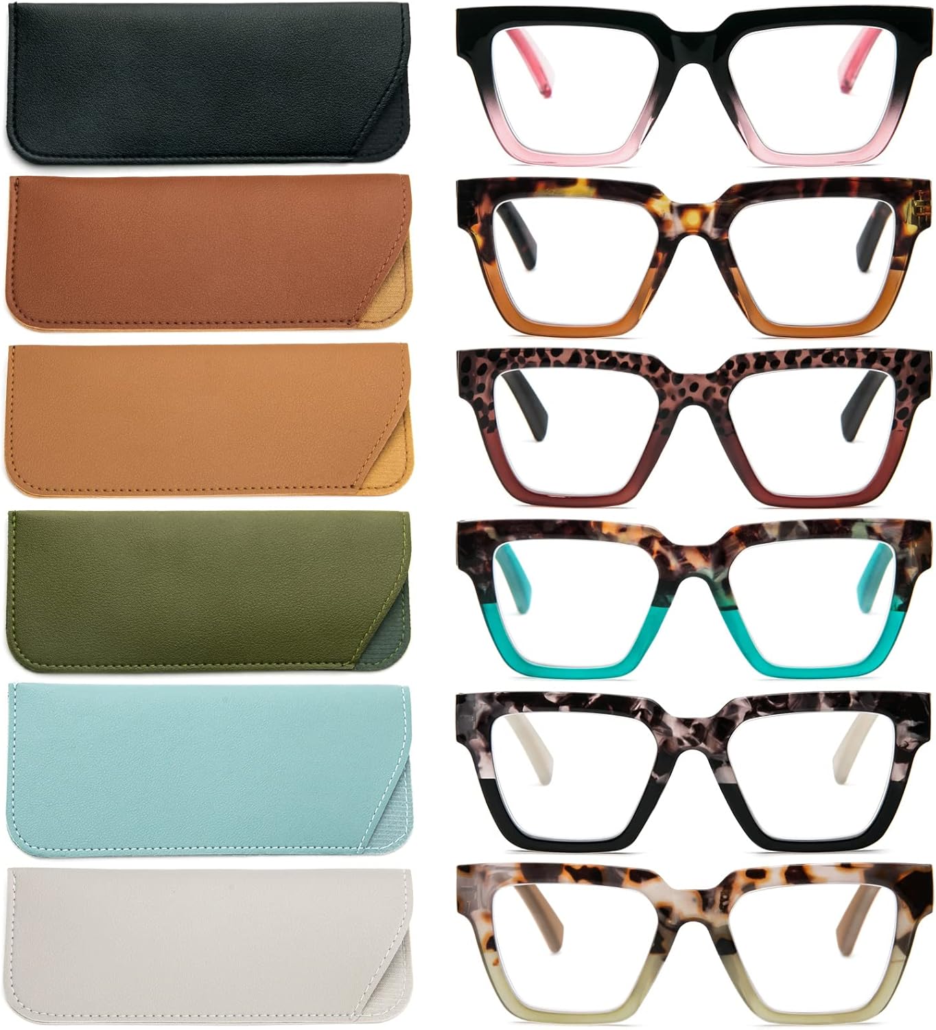 KoKoBin Paquete de 6 lentes de lectura estilo Oprah para mujer, marco cuadrado de gran tamaño, bloqueo de luz azul, cómodos lectores