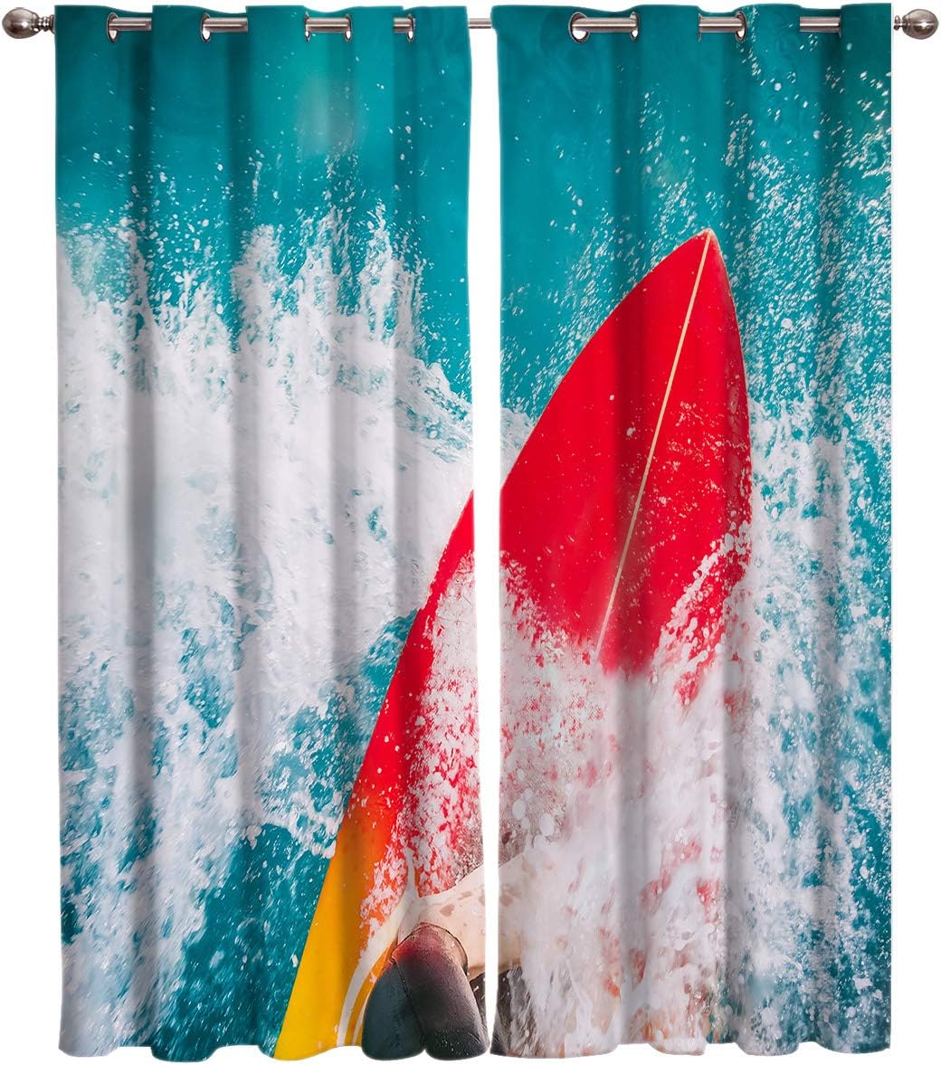 FortuneHouse Blackout Curtains Thermal Insulated Summer Surfing in The Beautiful sea Solid Pattern Metal Grommet Elegant Room Drapes Window Curtain