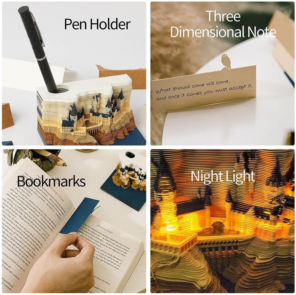 Bloc de notas 3D, arte de papel con luz, castillo 3D, pegatinas de conveniencia, manualidades de tarjetas, bloc de notas originales de bricolaje