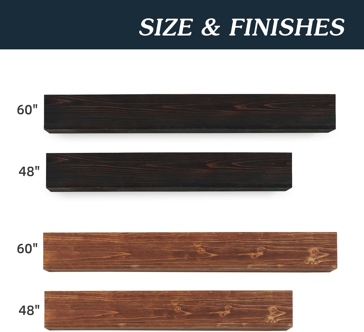 Vintage Wood Mantel and Floating Shelf – Perfect Fireplace Decoration, Wall Mounted Display for a Charming Home ambience (48 inches, Black)