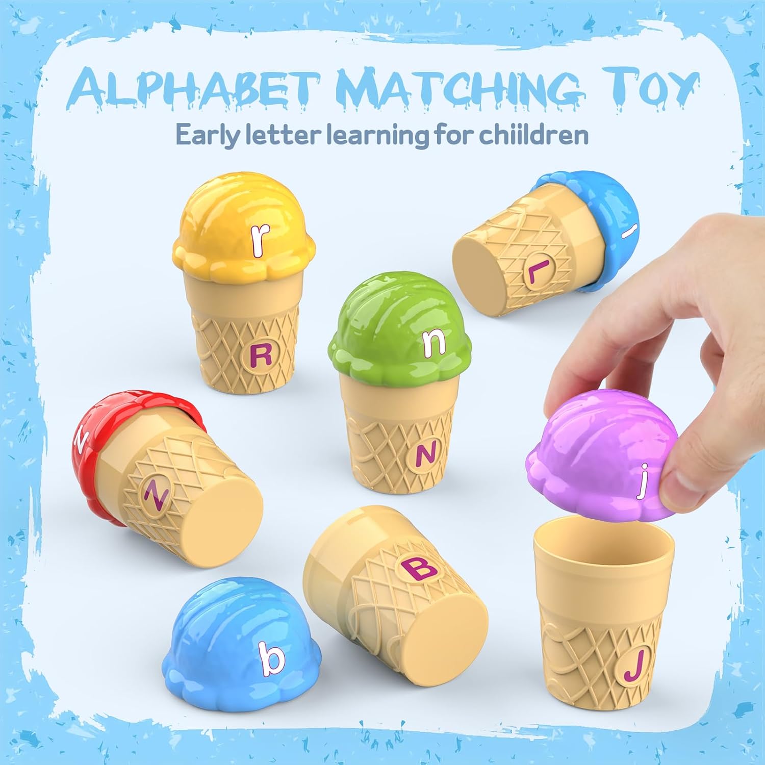 Juguetes de aprendizaje de helado del alfabeto, clasificación de color del alfabeto ABC, juguetes Montessori de cognición fónica para niños